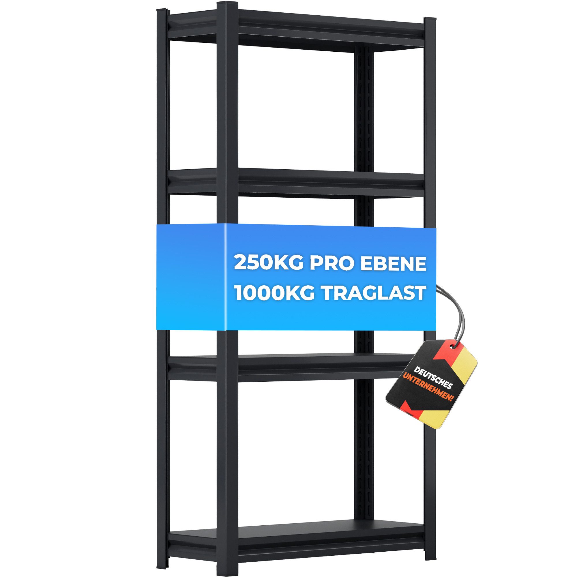 ALL Schwerlastregal Metallregal Schwarz, 1000kg Traglast ideal für Lager & Keller