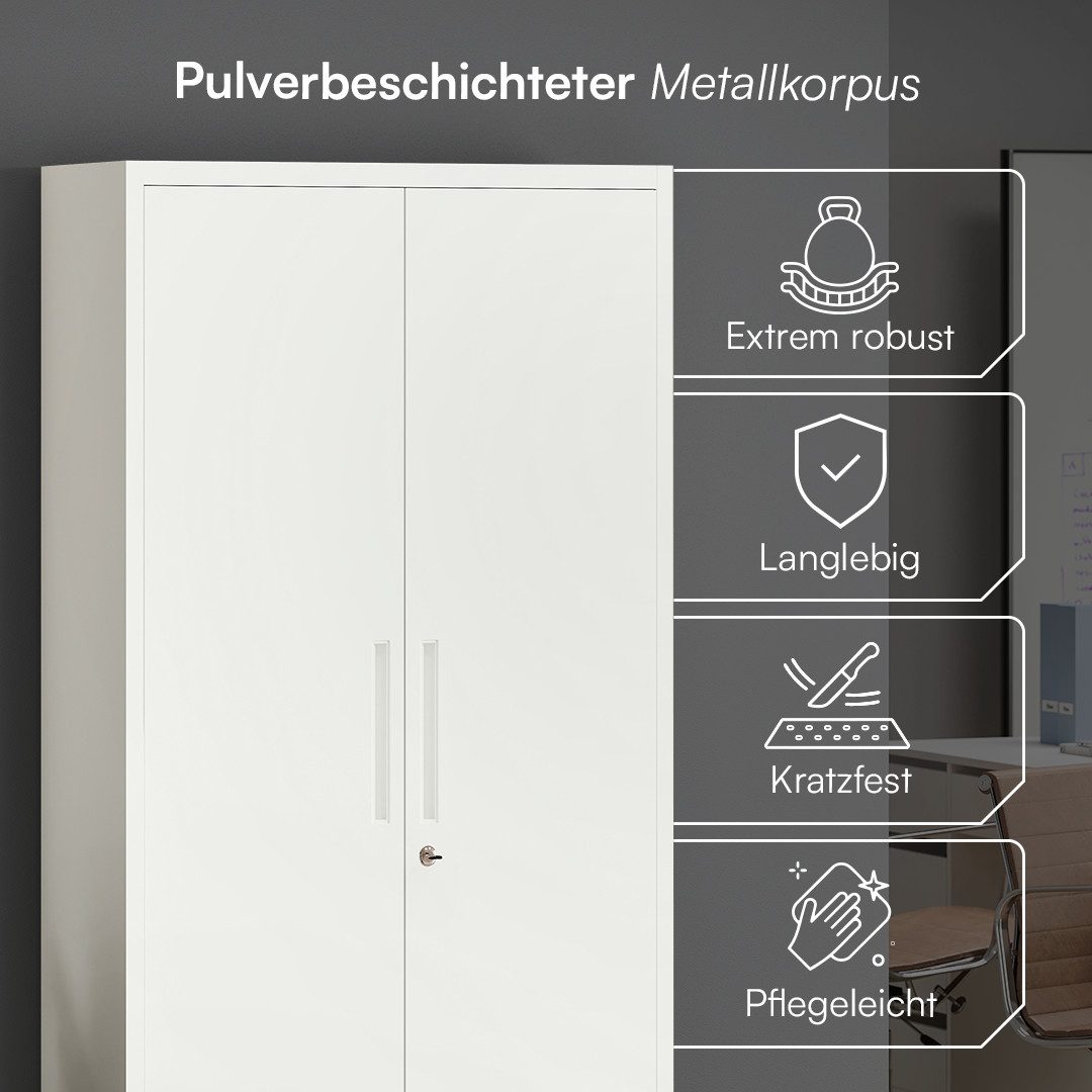 STEELSØN Aktenschrank Regulus aus Stahl, abschließbar (Weiß) Spindschrank mit 4 höhenverstellbaren Einlegeböden, inkl. Schloss