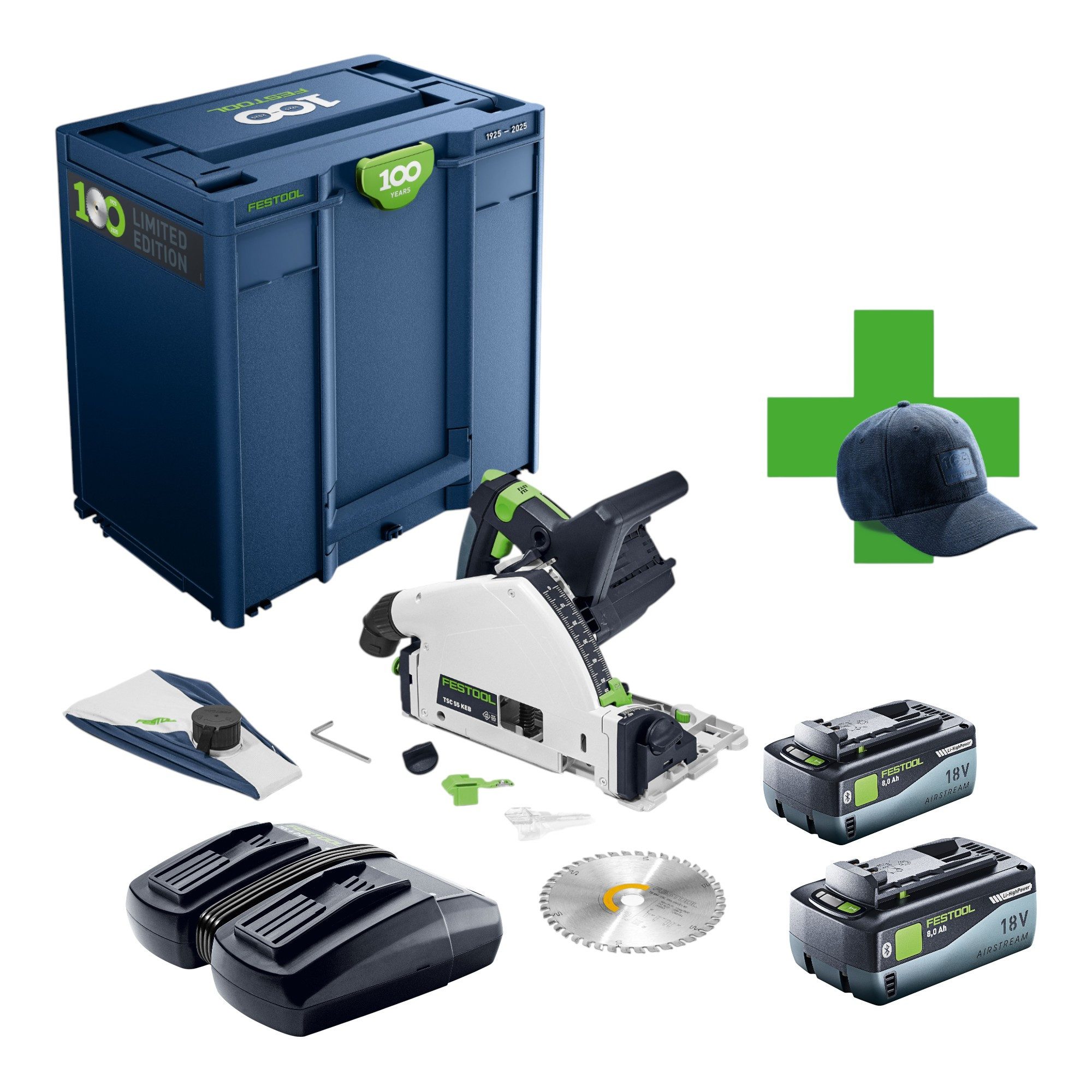 FESTOOL Tauchsäge TSC 55 KEB-Basic 100Y Limited Edition 36V + 2x Akku 8,0Ah + Lad + Syst