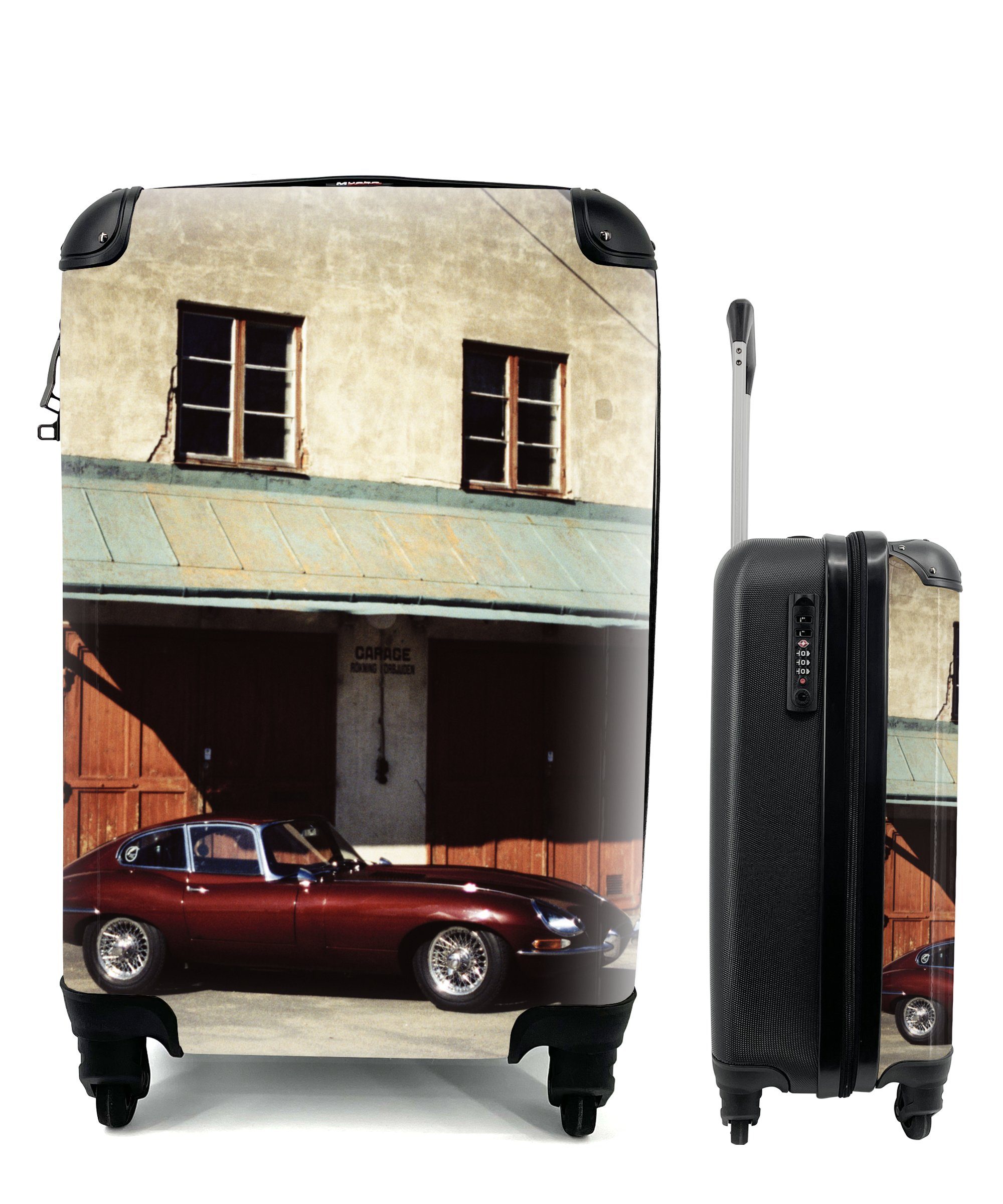 MuchoWow Handgepäckkoffer Auto - Oldtimer - Rot, 4 Rollen, Reisetasche mit rollen, Handgepäck für Ferien, Trolley, Reisekoffer