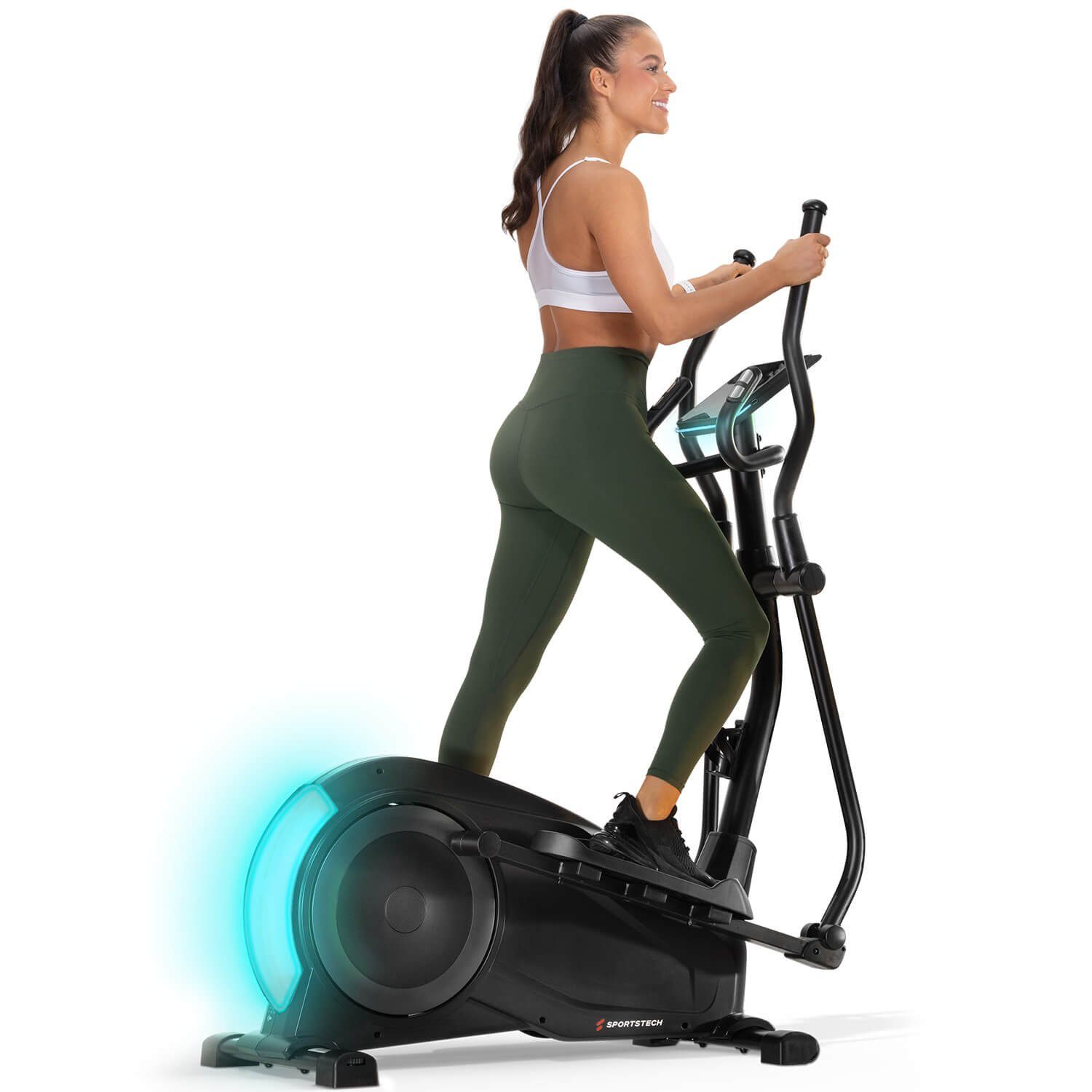 Sportstech Crosstrainer CX700, Transportrollen, integrierte Handpulssensoren, Tablethalterung