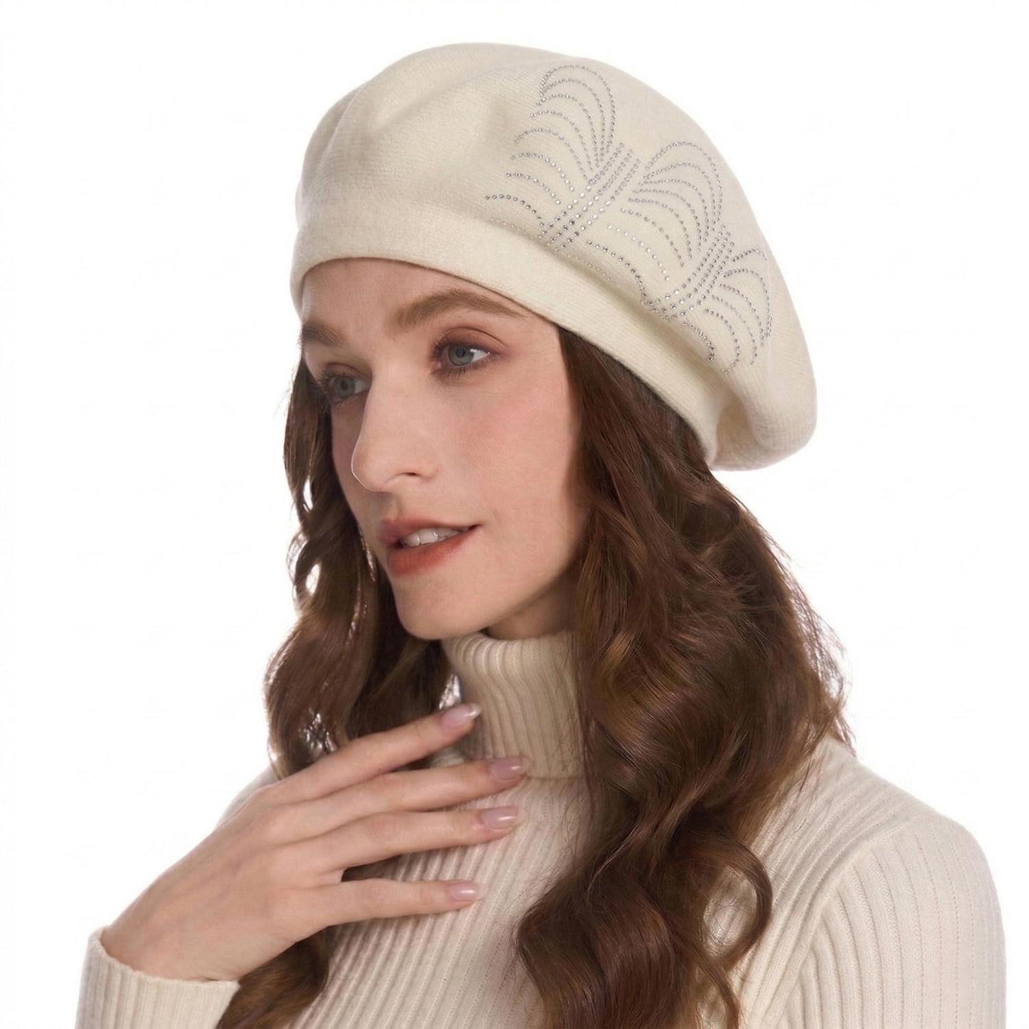 LuxusKollektion Baskenmütze Baskenmütze Damen Winter Einfarbig Weiß (1-St)
