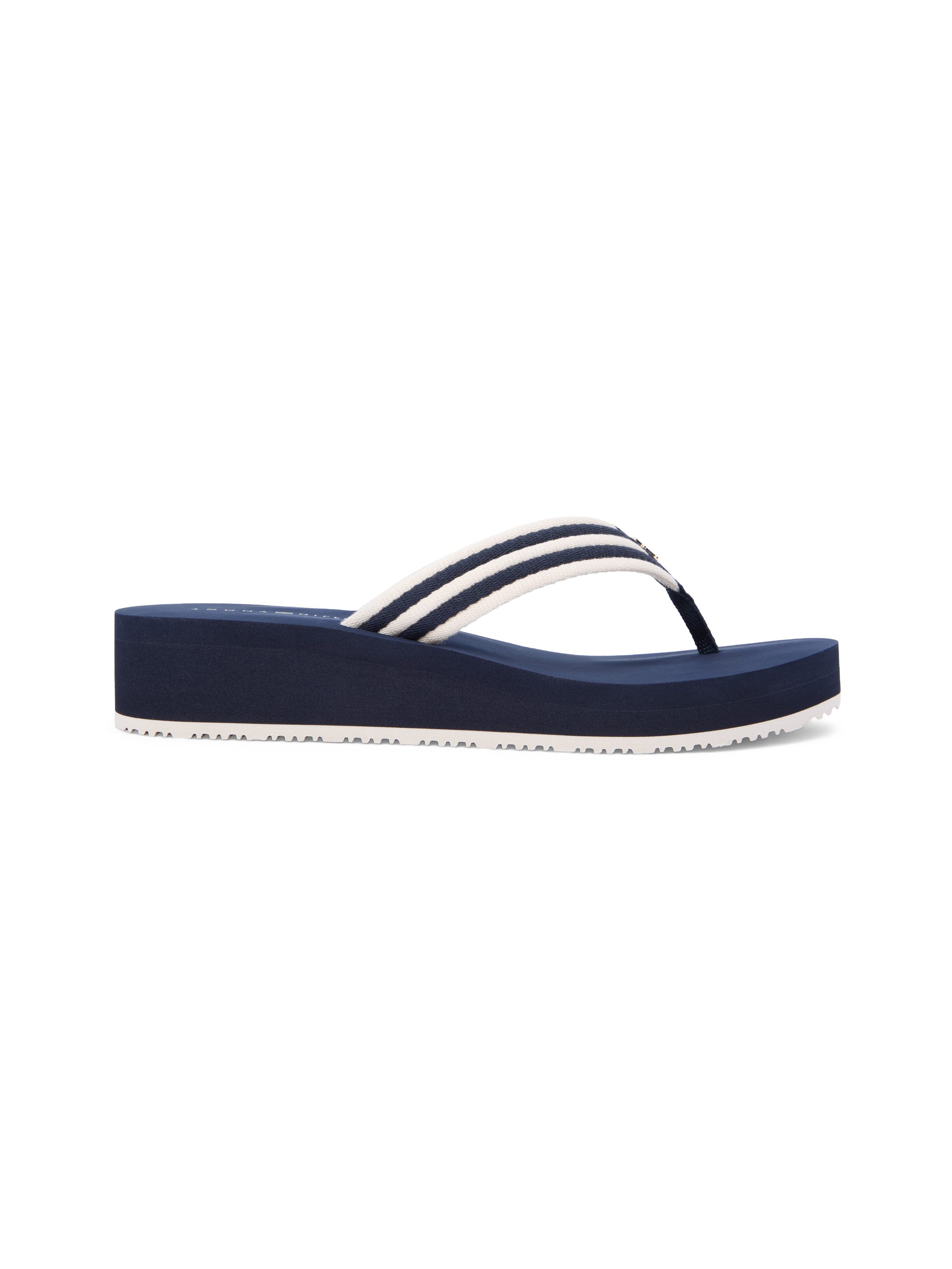 Tommy Hilfiger TH STRIPE SUMMER SANDAL Zehentrenner Sommerschuh, Dianette, Plateauschuh mit gestreifter Bandage