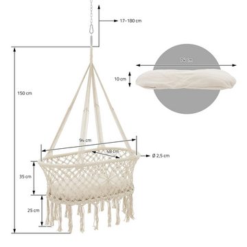 ML-DESIGN Kinderbett Hängekorb Hängewiege Wiegen Federwiege Kinderbett Gitterbett, Beige zum Aufhängen Liegekissen Boho Style Geflochten Deckenhalterung