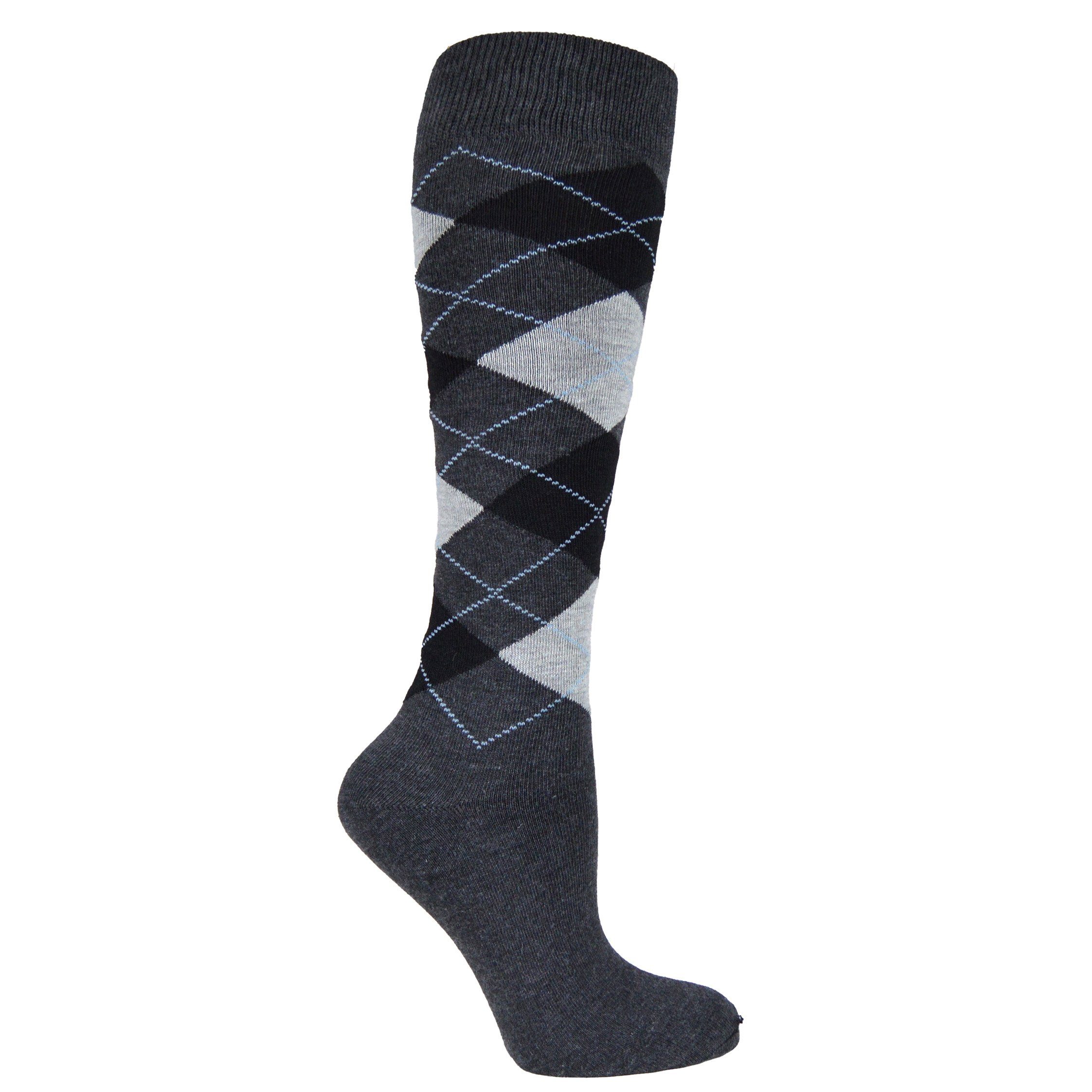 Socked Kniestrümpfe Herren (6 Paar) Baumwolle, lange Socken, guter Halt, Uni / Karo-Muster