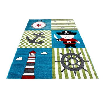 Teppich Piraten-Design, Teppium, Rechteckig, Höhe: 11 mm, Kinderteppich Pirat-Design Bunt Baby Teppich Kinderzimmer Pflegeleicht