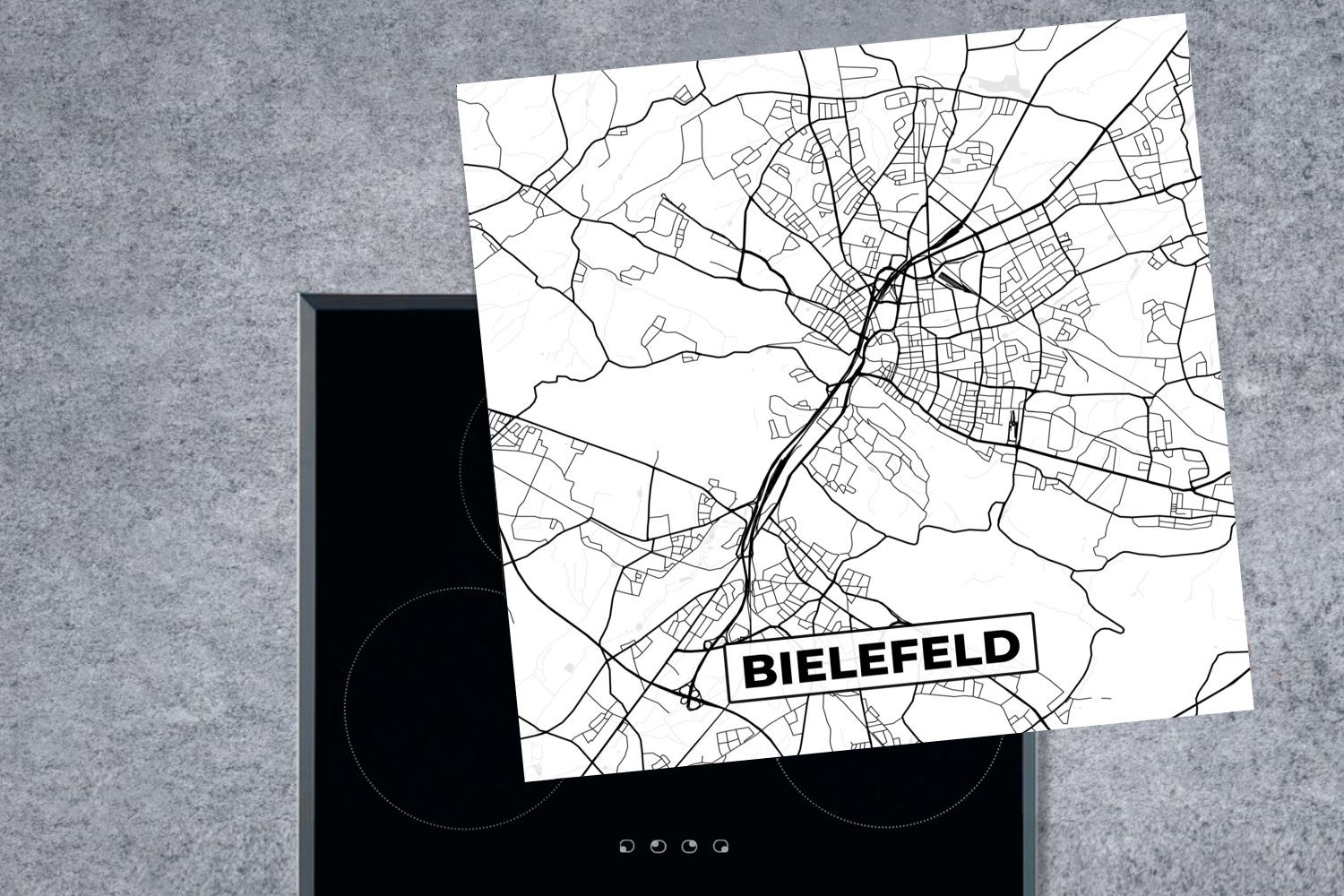 für - Arbeitsplatte - Vinyl, cm, Bielefeld (1 MuchoWow Karte Stadtplan, tlg), Ceranfeldabdeckung, küche Herdblende-/Abdeckplatte 78x78