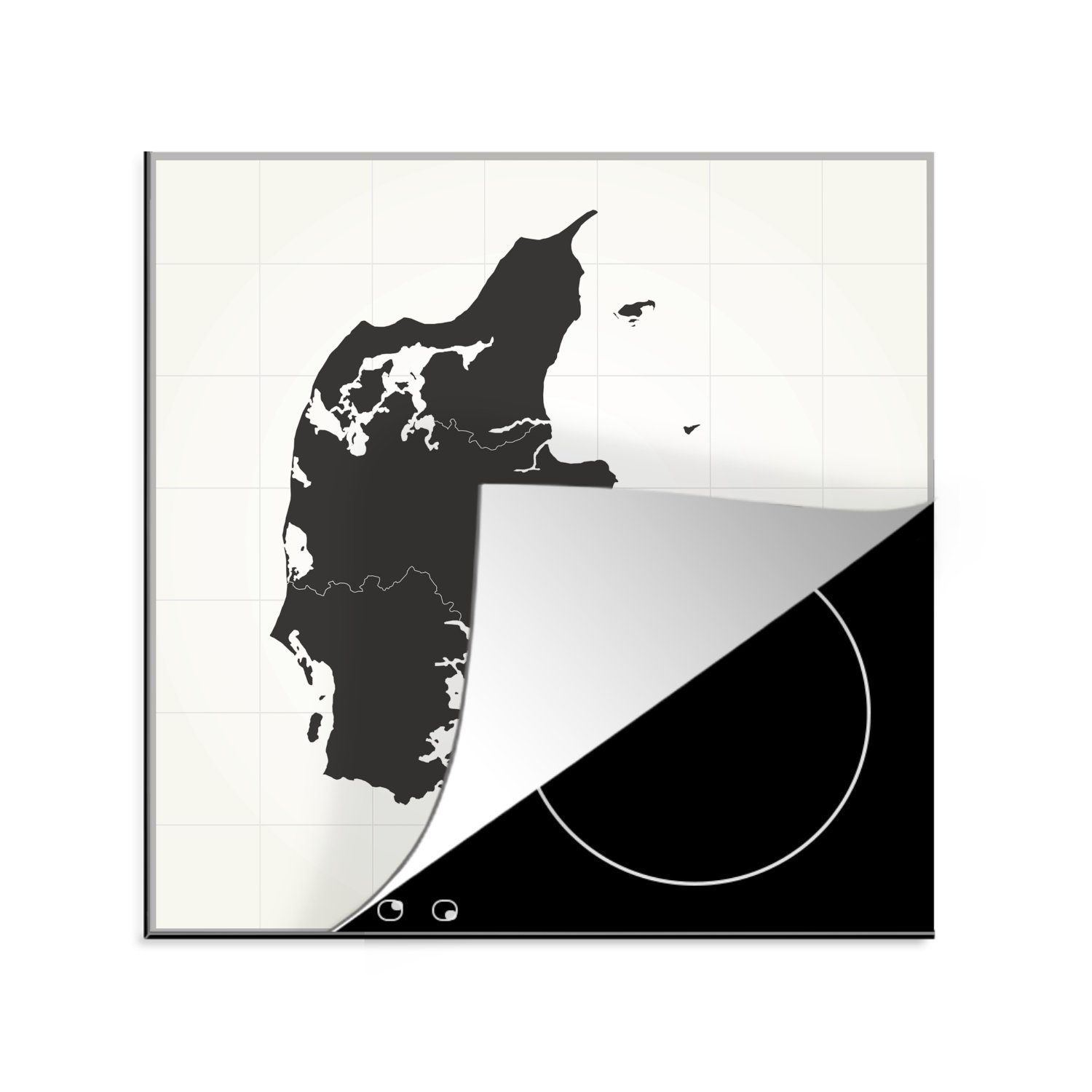 MuchoWow Herdblende-/Abdeckplatte Schwarz-weiße Illustration eines schwarzen Dänen, Vinyl, (1 tlg), 78x78 cm, Ceranfeldabdeckung, Arbeitsplatte für küche