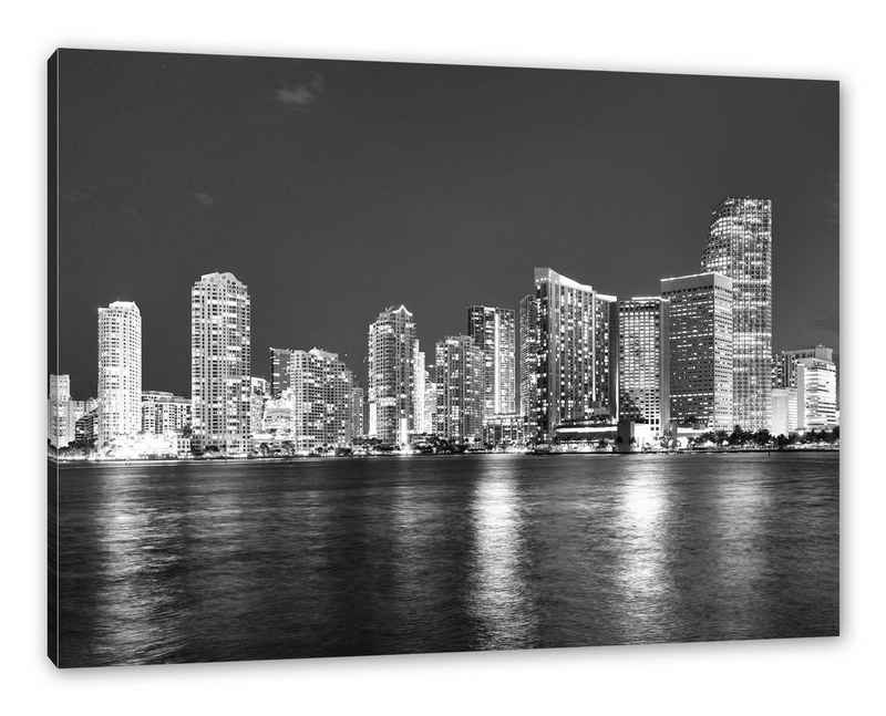 Pixxprint Leinwandbild Skyline von Miami Florida, Skyline von Miami Florida (1 St), Leinwandbild fertig bespannt, inkl. Zackenaufhänger