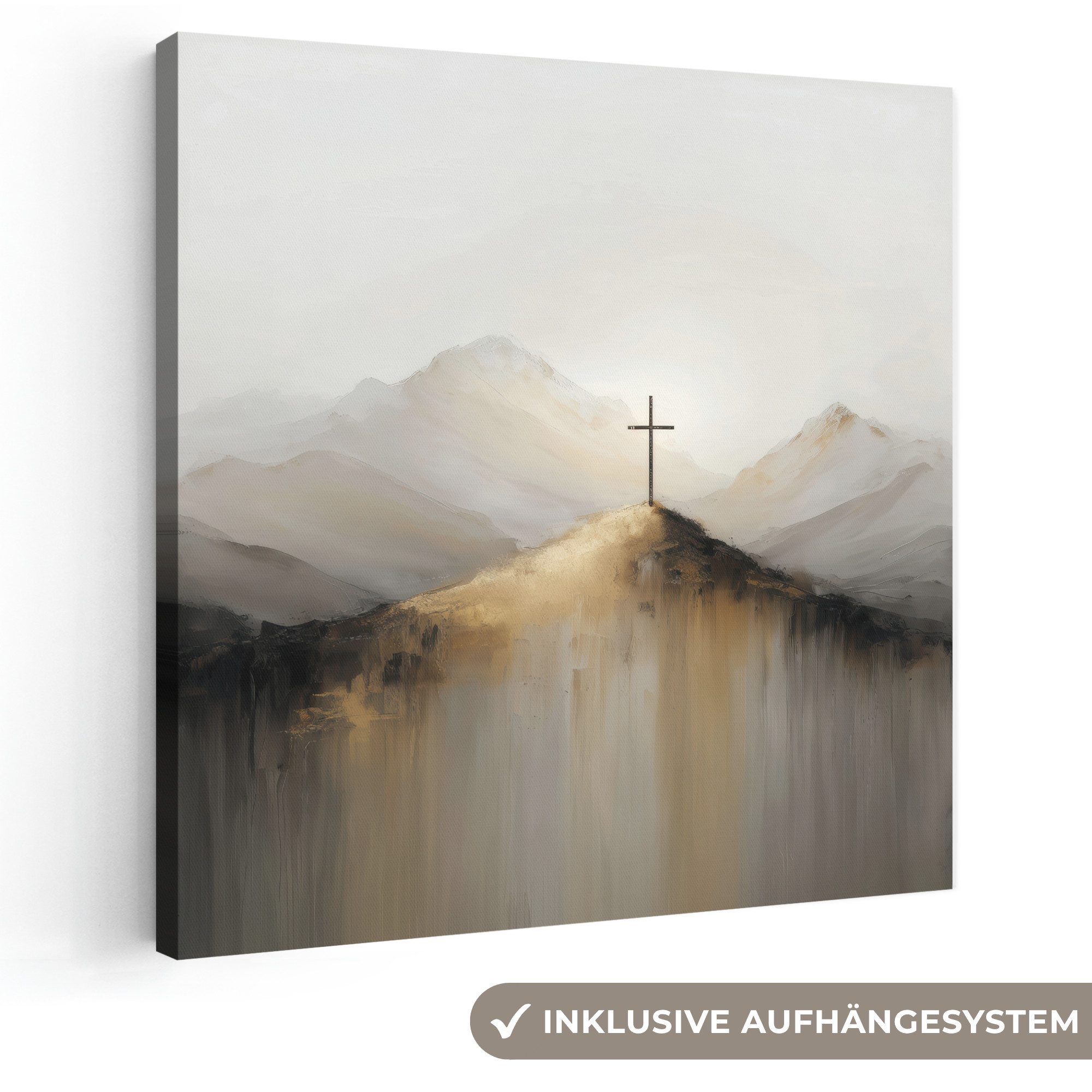 OneMillionCanvasses® Leinwandbild Hügel - Abstrakt - Kreuz - Christentum, Fotodruck (1 St), Wandbild, Deko Schlafzimmer Wohnzimmer Flur 20x20 cm