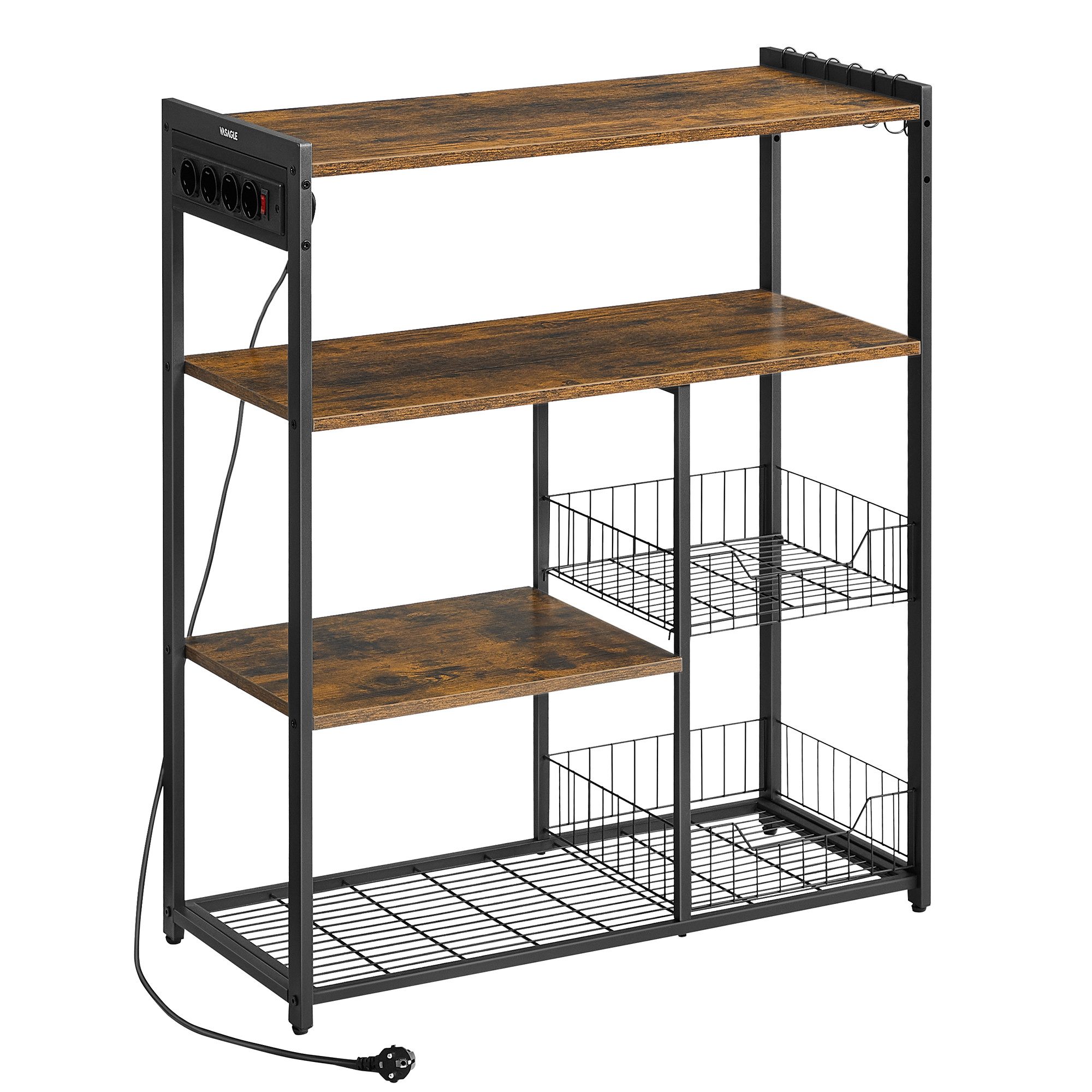 VASAGLE Küchenregal, Standregal mit Steckdosen, 6 Haken, 35 x 80 x 93,5 cm günstig online kaufen