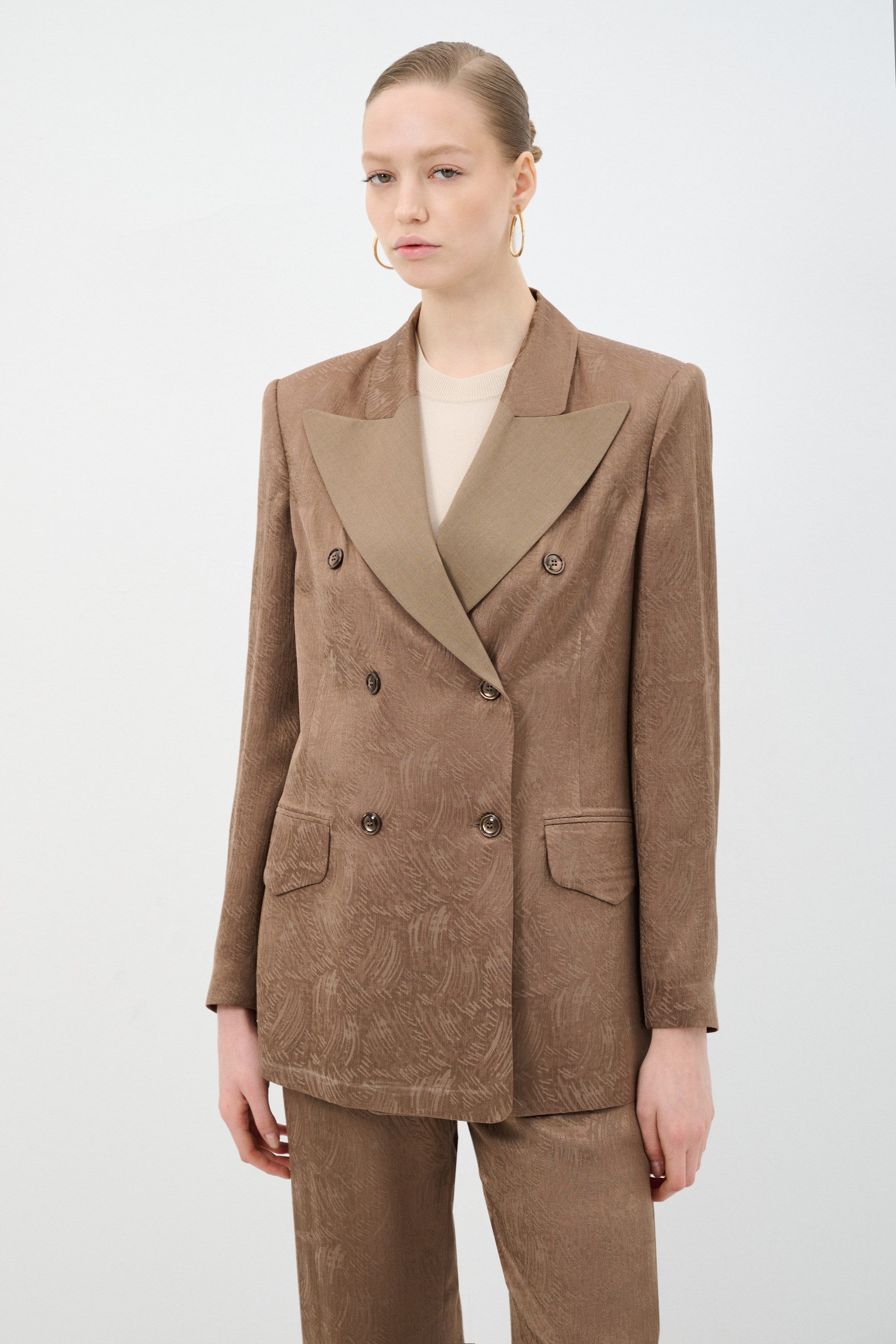 adL Longblazer Jacquardjacke mit Spitzem Rever
