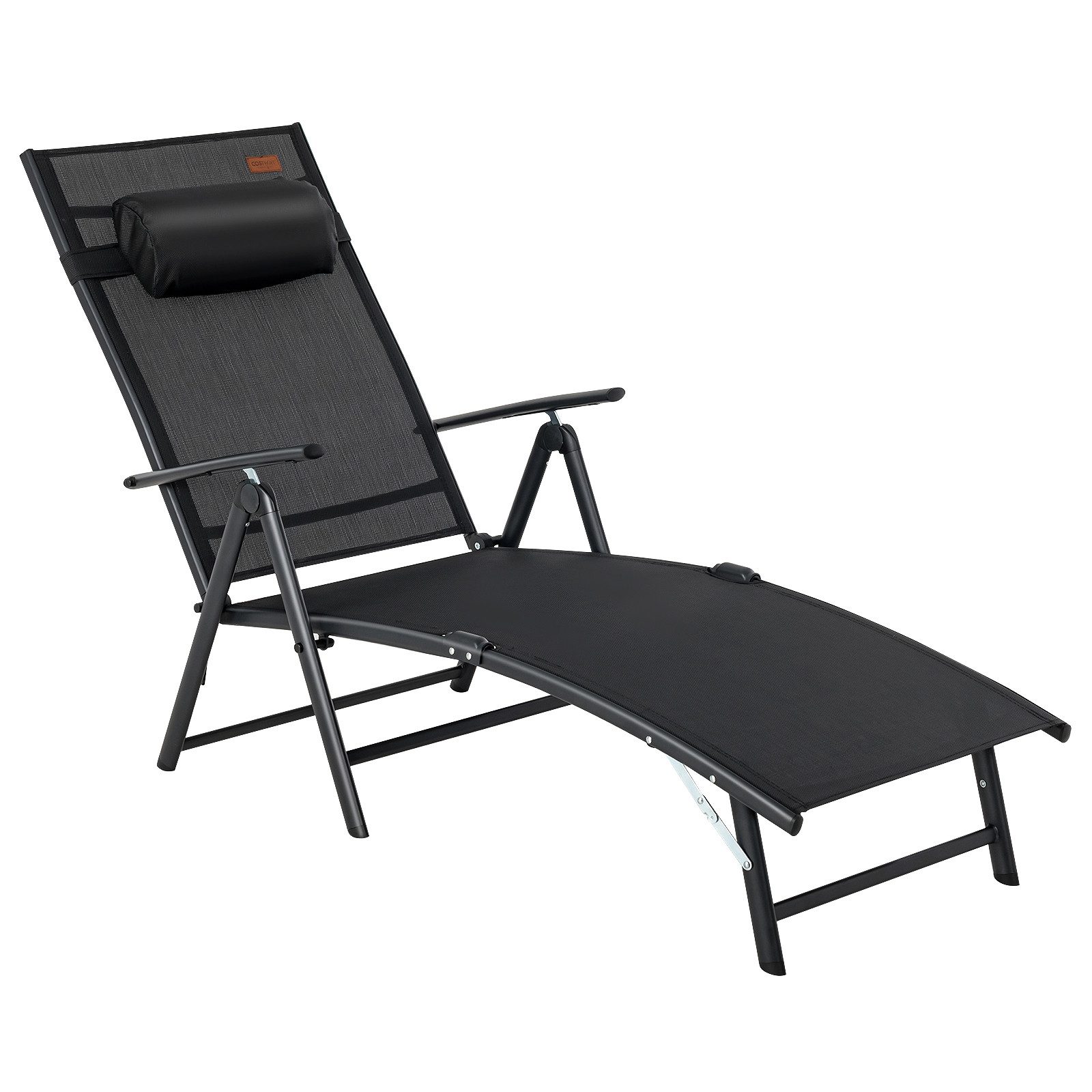 COSTWAY Gartenliege Sonnenliege, klappbar, 7-fach verstellbar, mit Kopfstütze