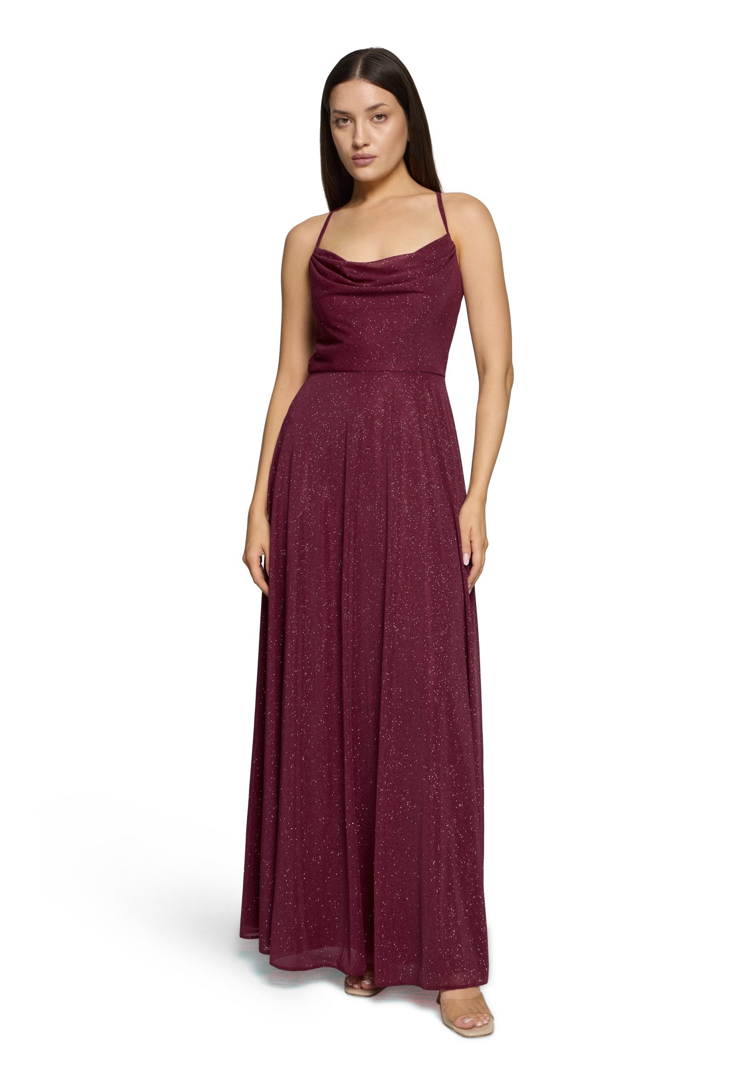 Vera Mont Abendkleid Damen mit Wasserfallausschnitt Glitzer