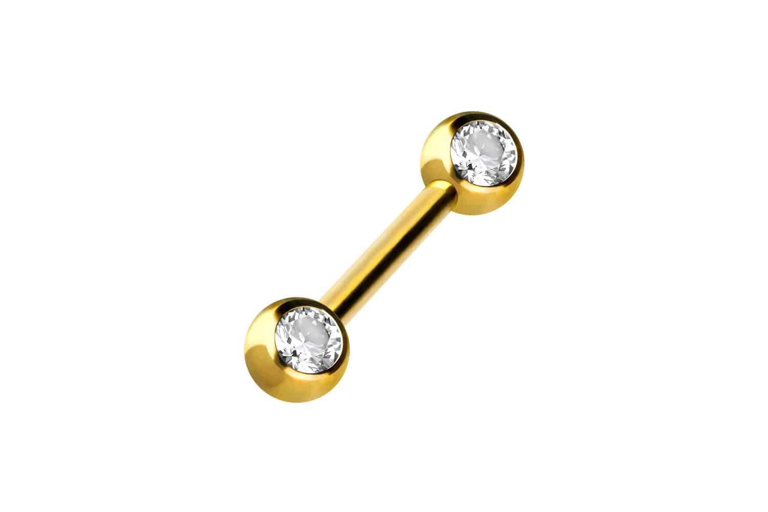 PIERCINGLINE Brustwarzenpiercing Chirurgenstahl Barbell SEITLICHE KRISTALLE (Barbells, 1-tlg)
