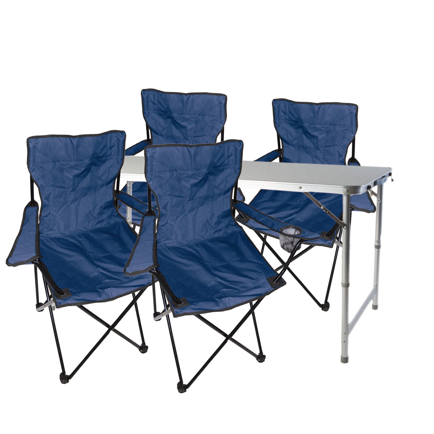 Essgruppe 5-teiliges Campingmöbel Set blau Tisch höhenverstellbar+Stühle