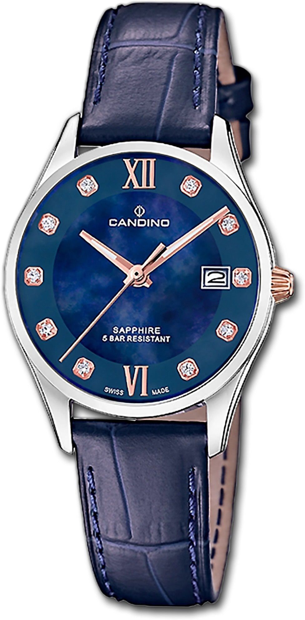 Candino Quarzuhr Edelstahlarmband Damen rund, Classic, Damenuhr blau Candino Armbanduhr