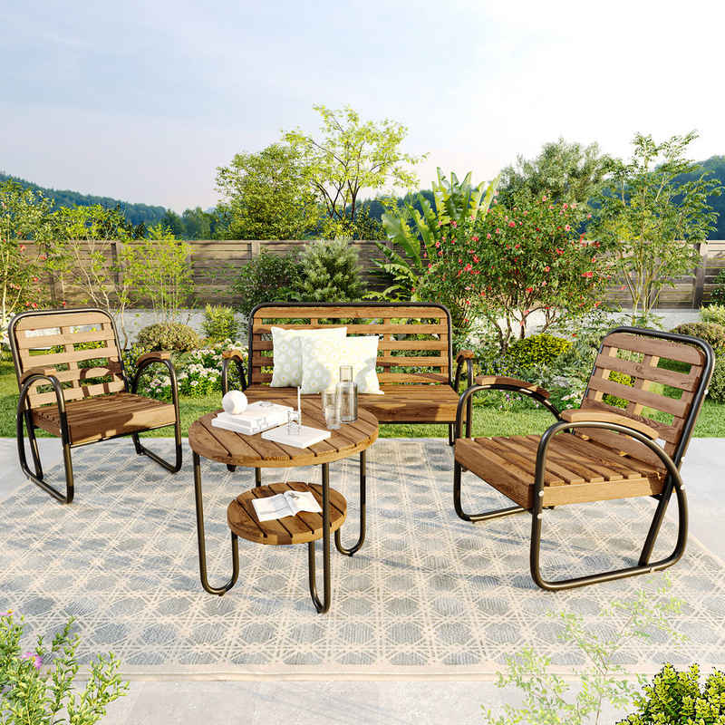 XDeer Gartenlounge-Set 4-tlg fur 4 Personen. Sitzgruppe mit Sofa, 2 Stühle und 1 Tisch, Garten-Set Terassenmöbel Gartenlounge Balkonmöbel, Akazienholz