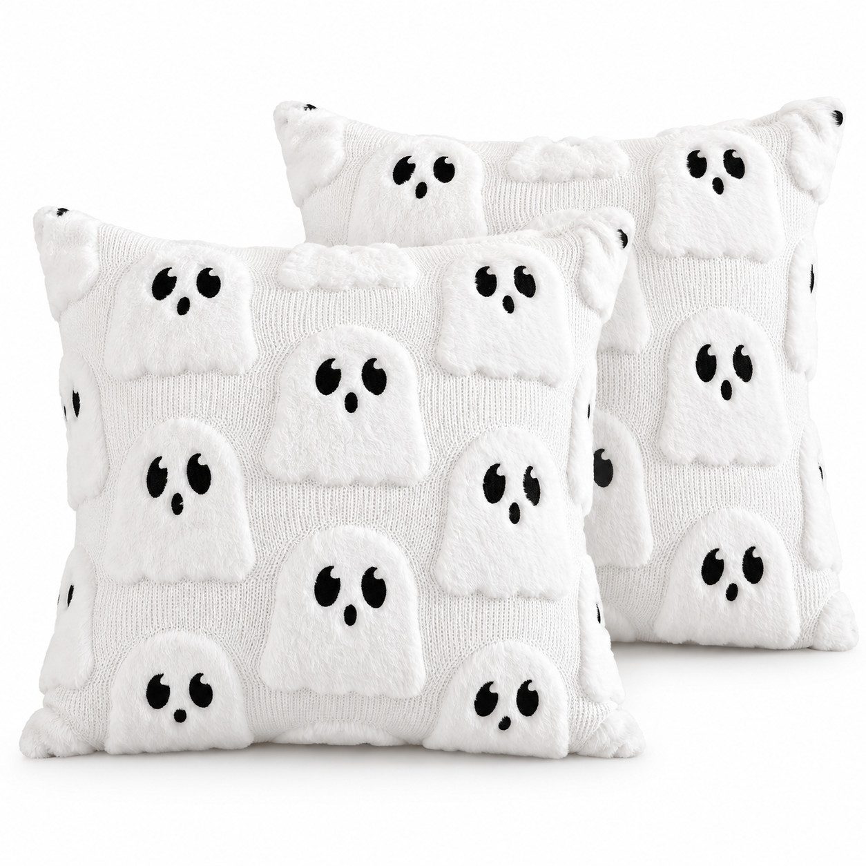 Sorvyzxn Kissenbezüge Kissenbezüge 2er Set, 18 × 18 Zoll mit Flauschigem Geistermotiv, Herbstliche Halloween-Deko für Sofa & Zuhause, aus Polyester