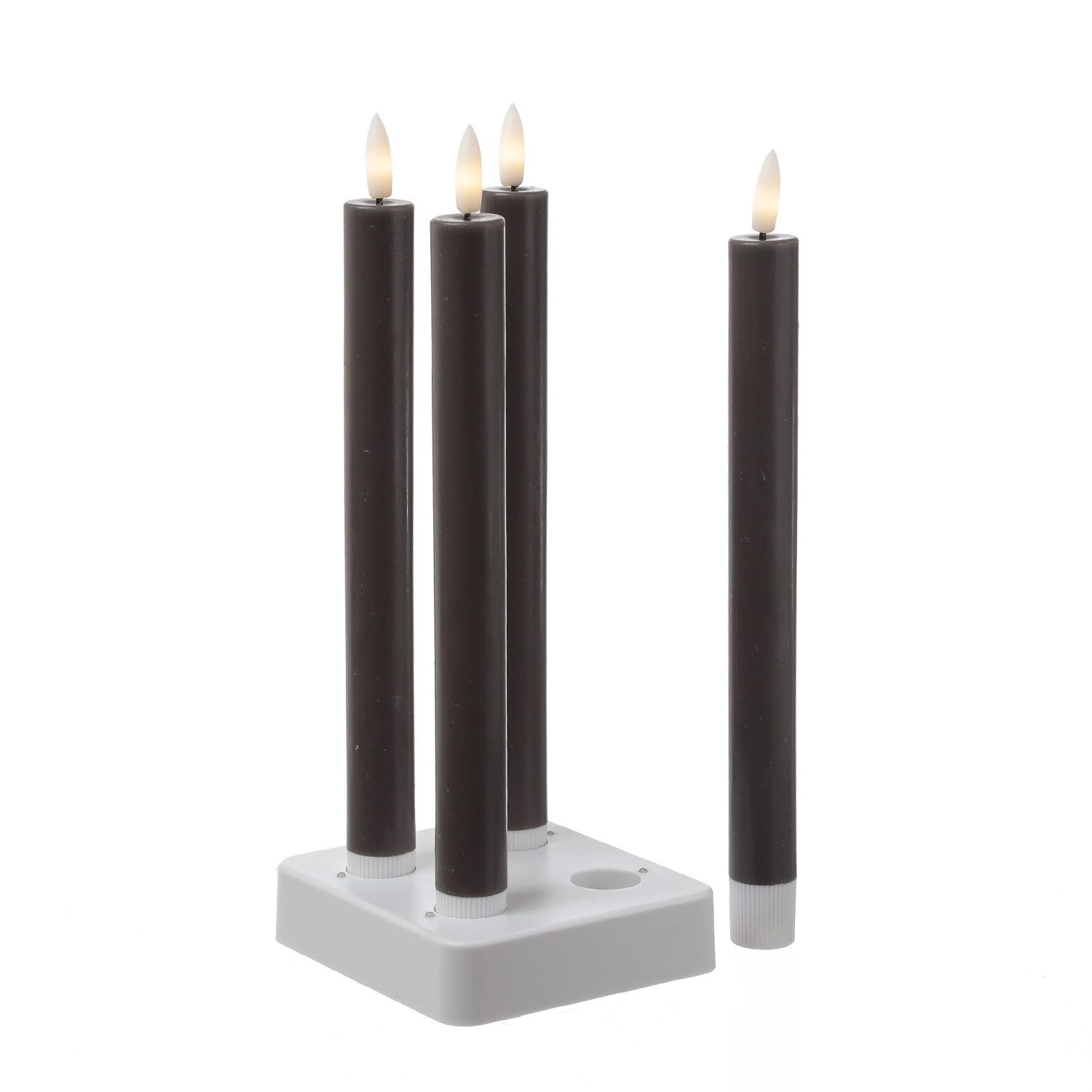 MARELIDA LED-Kerze LED Stabkerzen LISA Tafelkerzen Dinnerkerzen wiederaufladbar grau 4St., LED Classic, warmweiß (2100K bis 3000K) – Bild 4 von 5