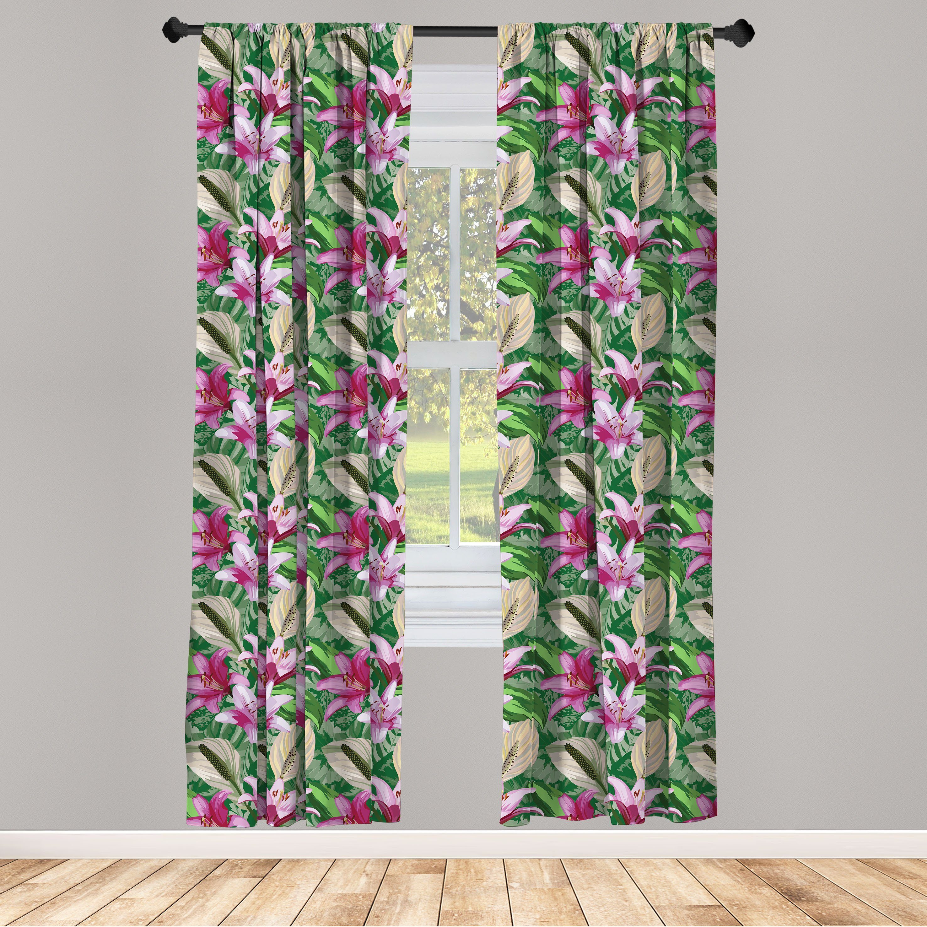 Gardine Vorhang für Wohnzimmer Schlafzimmer Dekor, Abakuhaus, Microfaser, Blume Aquarelle Lily Garden