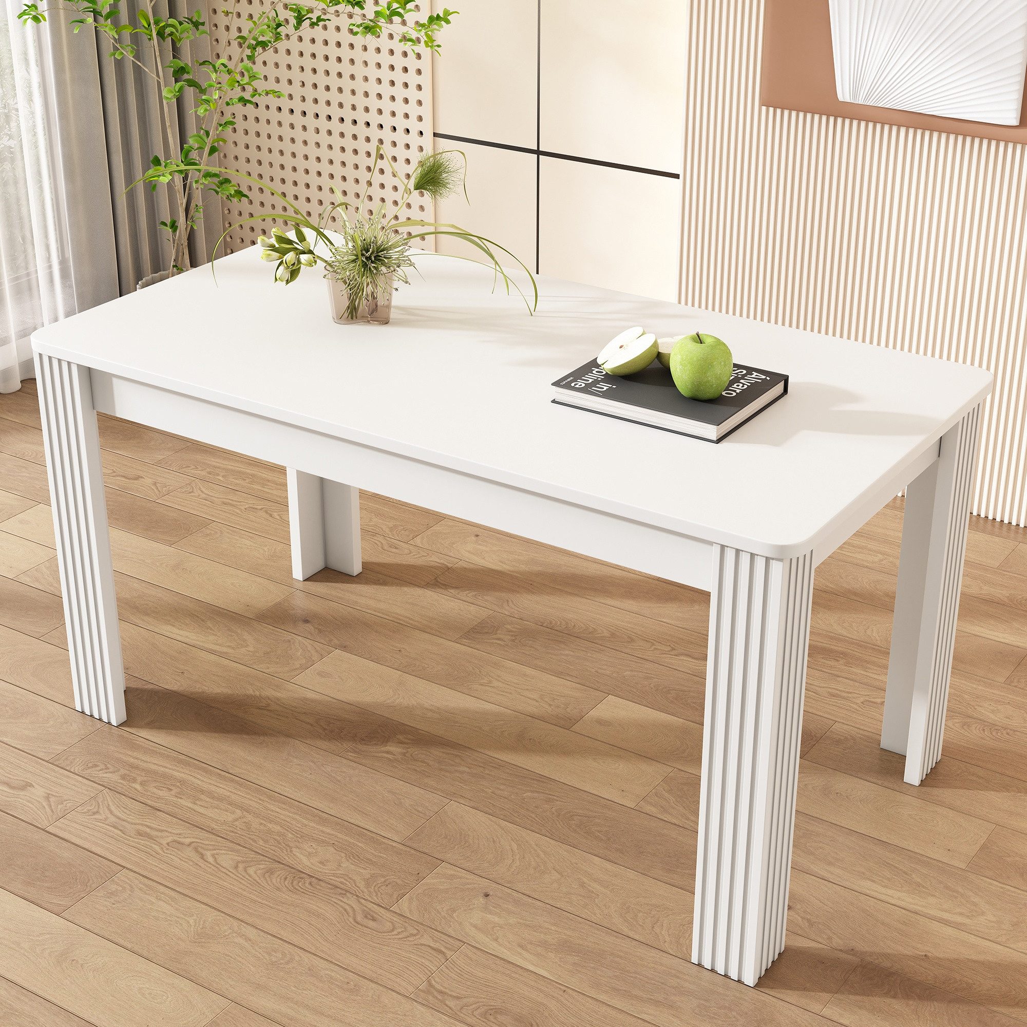 IDEASY Esstisch Moderner Eichenholz-Esstisch 4-beinig Rechteck Betonoptik