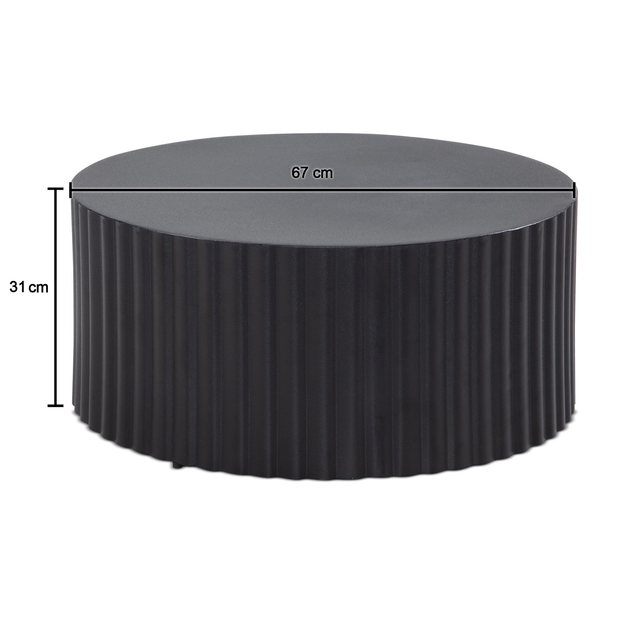 FINEBUY Couchtisch FB92224 Rund Metall Design Wohnzimmertisch Alu Wellen Beistelltisch (67x67x31 cm, Sofatisch Rund Schwarz, Wellenmuster), Wohnzimmertisch Kaffeetisch Eisen Modern