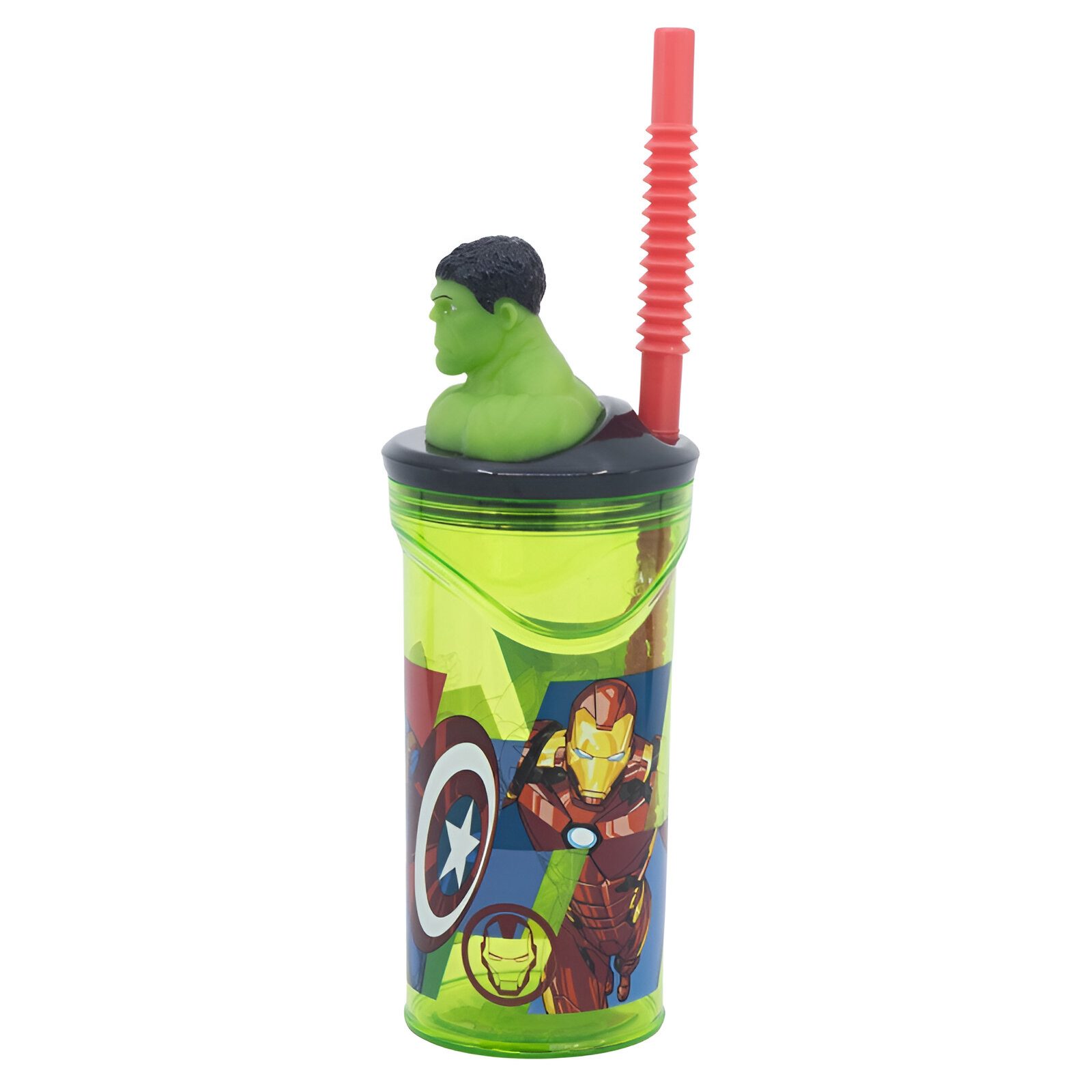 MARVEL Kinderbecher Marvel Hulk 3D Deckel Kinder Becher mit integriertem Halm 360 ml