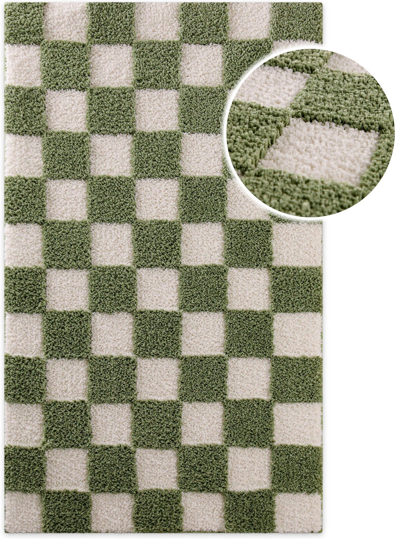 Wecon home Badematte Bobbi, Höhe 25 mm, rutschhemmend beschichtet, schnell trocknend, Polyester, rechteckig, Badteppich, Schachbrett-Design, weich, rutschhemmend, waschbar