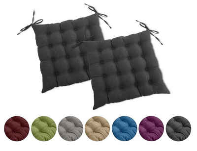 wometo Stuhlkissen Prime mit Bezug aus 70% Baumwolle, (2er Set) mit Premium-Steppung und Bändern