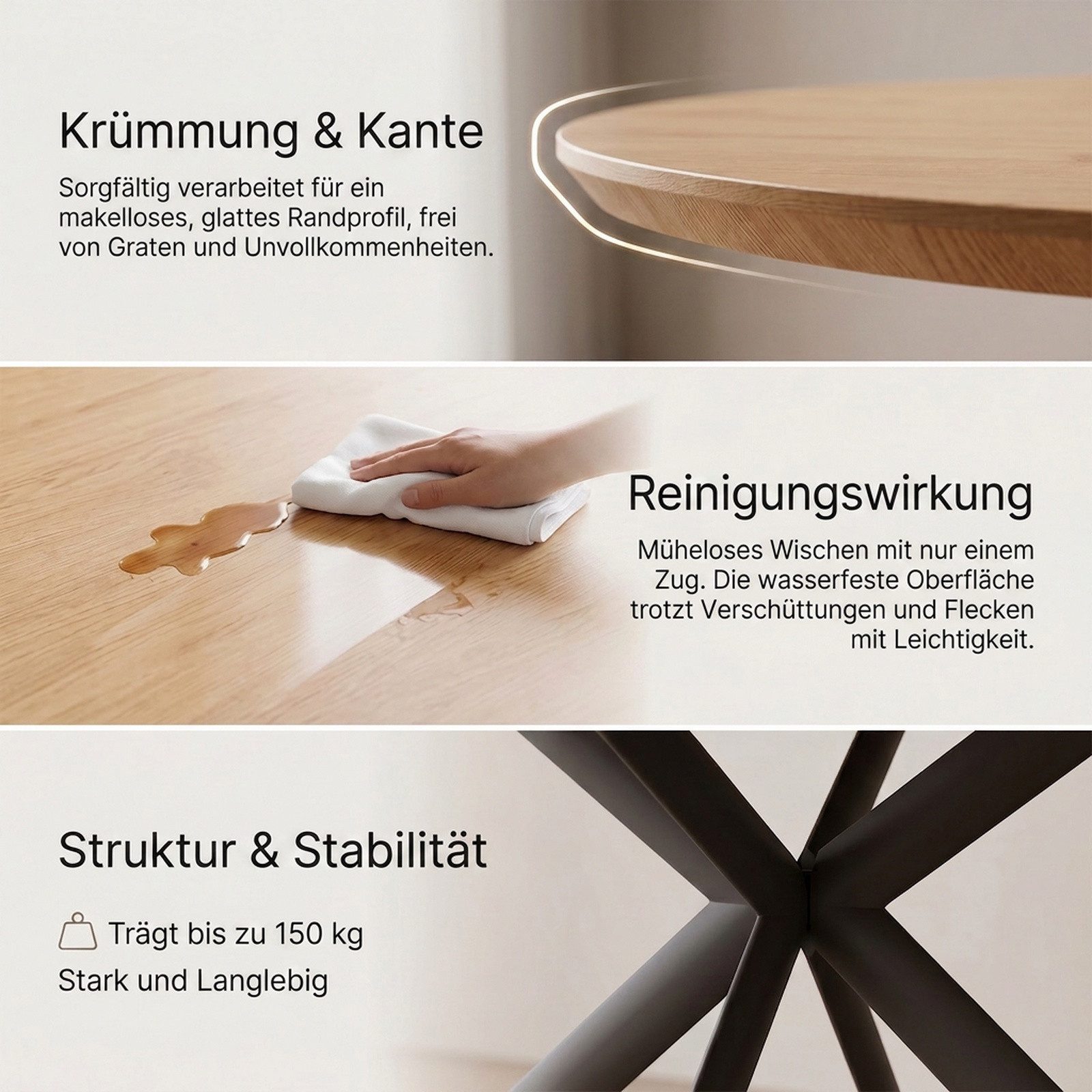 Jiexi Essgruppe Esstisch ausziehbar rund bis oval MDF-Platte mit Samtstühlen – Bild 5 von 5