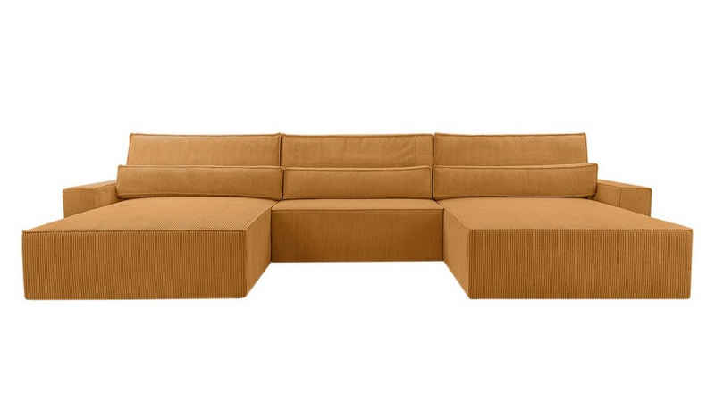 MOEBLO Wohnlandschaft DENVER U, Eckcouch aus Cordstoff Ecksofa U-Form Cord Sofa Couch Polsterecke U-Sofa - 410x85x200cm, mit Bettkasten und Schlaffunktion