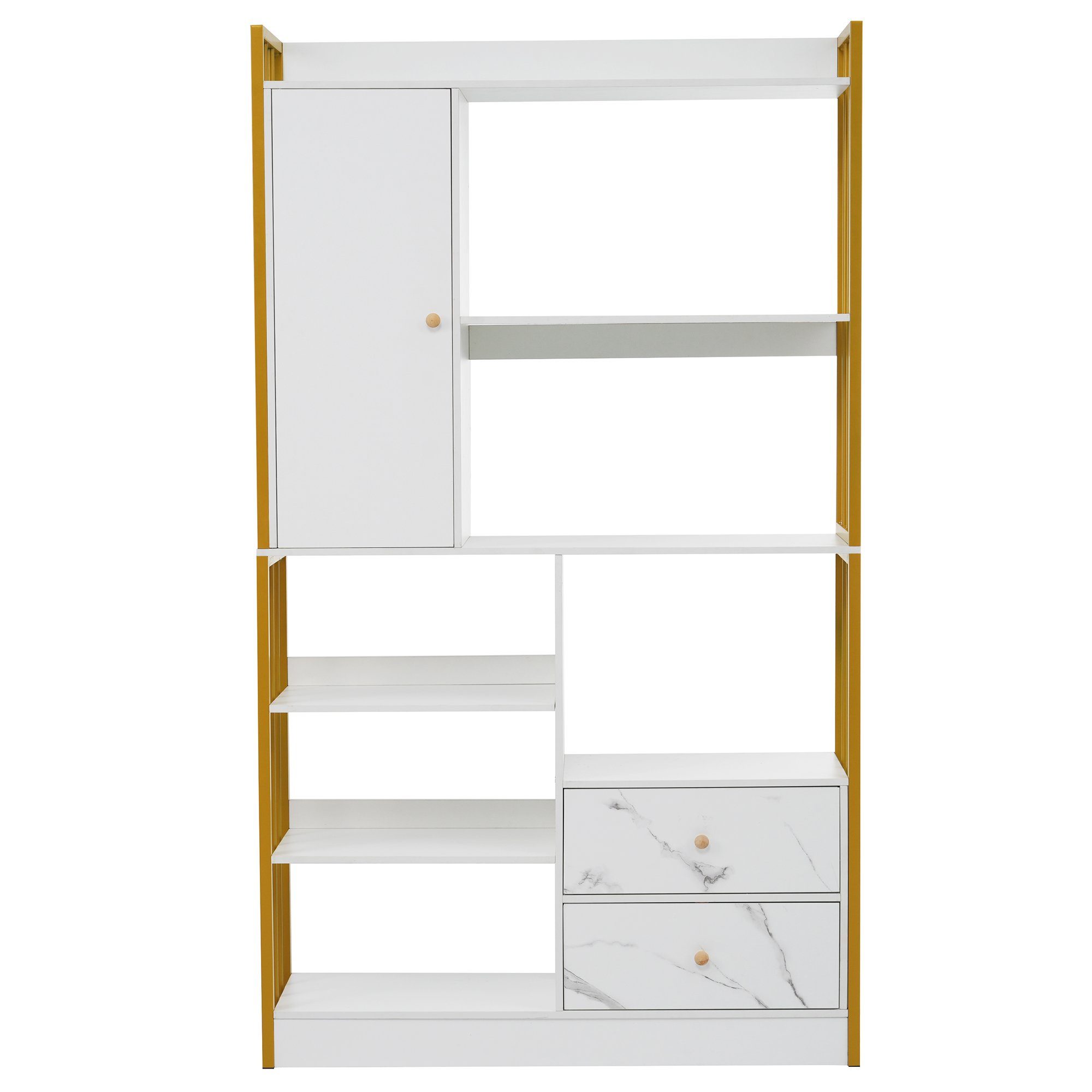 Bücherregal 6 Regal Hochschrank Büchergestell mit Türen und Schubladen Buchschrank