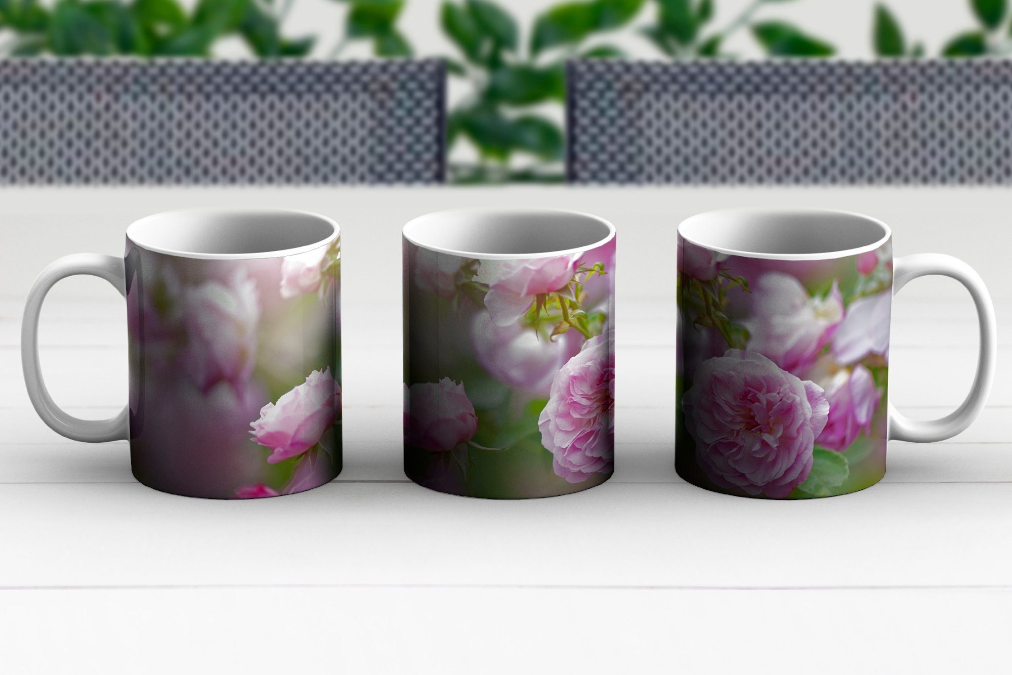 MuchoWow Tasse Pflanzen von rosa Kaffeetassen, in Teetasse, der wachsen Rosen Becher, Teetasse, Geschenk Keramik, Natur