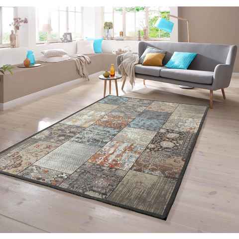 Teppich Moderner Teppich mit Quadraten gemustert mehrfarbig, TeppichHome24, rechteckig, Höhe: 7 mm