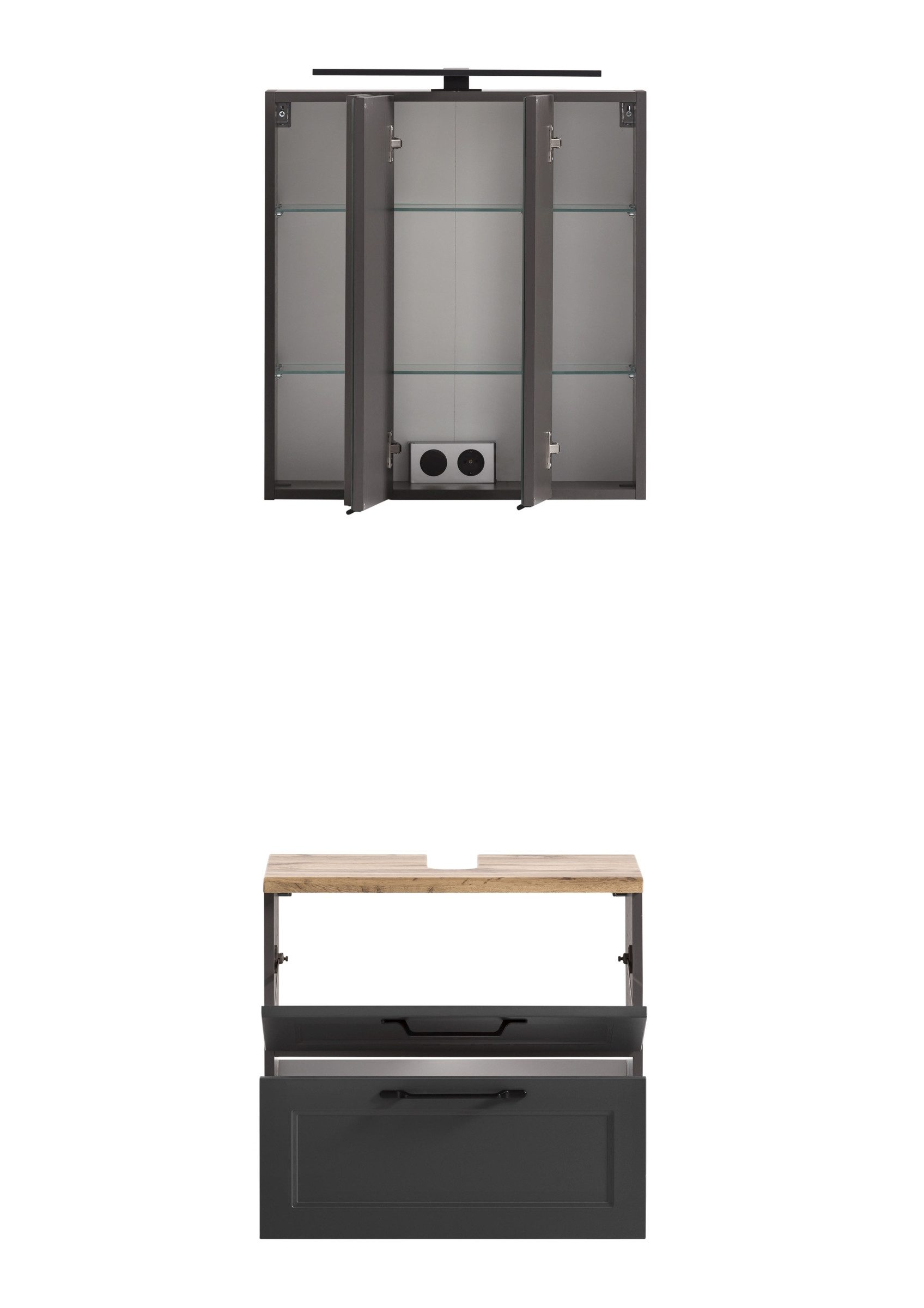 HELD MÖBEL Badezimmer-Set (2-tlg) in matt-grau, Graphitgrau - 60x195x35cm (BxHxT), (2-tlg)