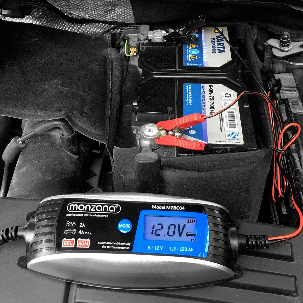 monzana Batterie-Ladegerät (vollautomatisch 6V 12V Auto Motorrad KFZ Ladegerät LCD-Bildschirm) – Bild 2 von 5