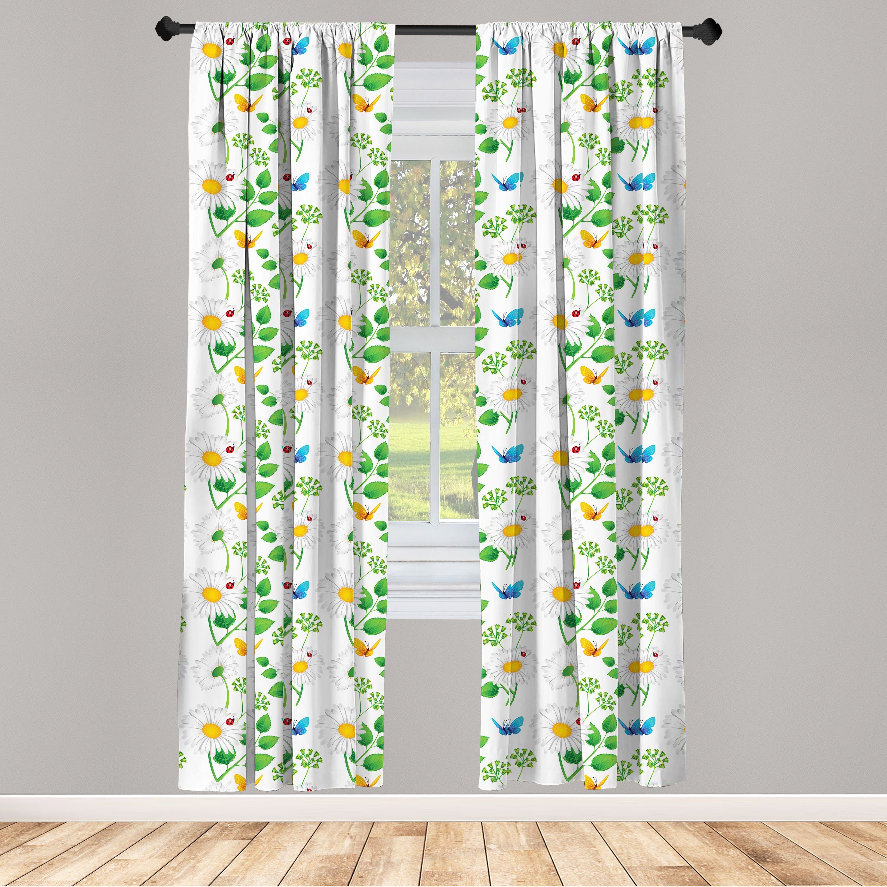 Gardine Vorhang für Wohnzimmer Schlafzimmer Dekor, Abakuhaus, Microfaser, Blume Marienkäfer auf Kamillen