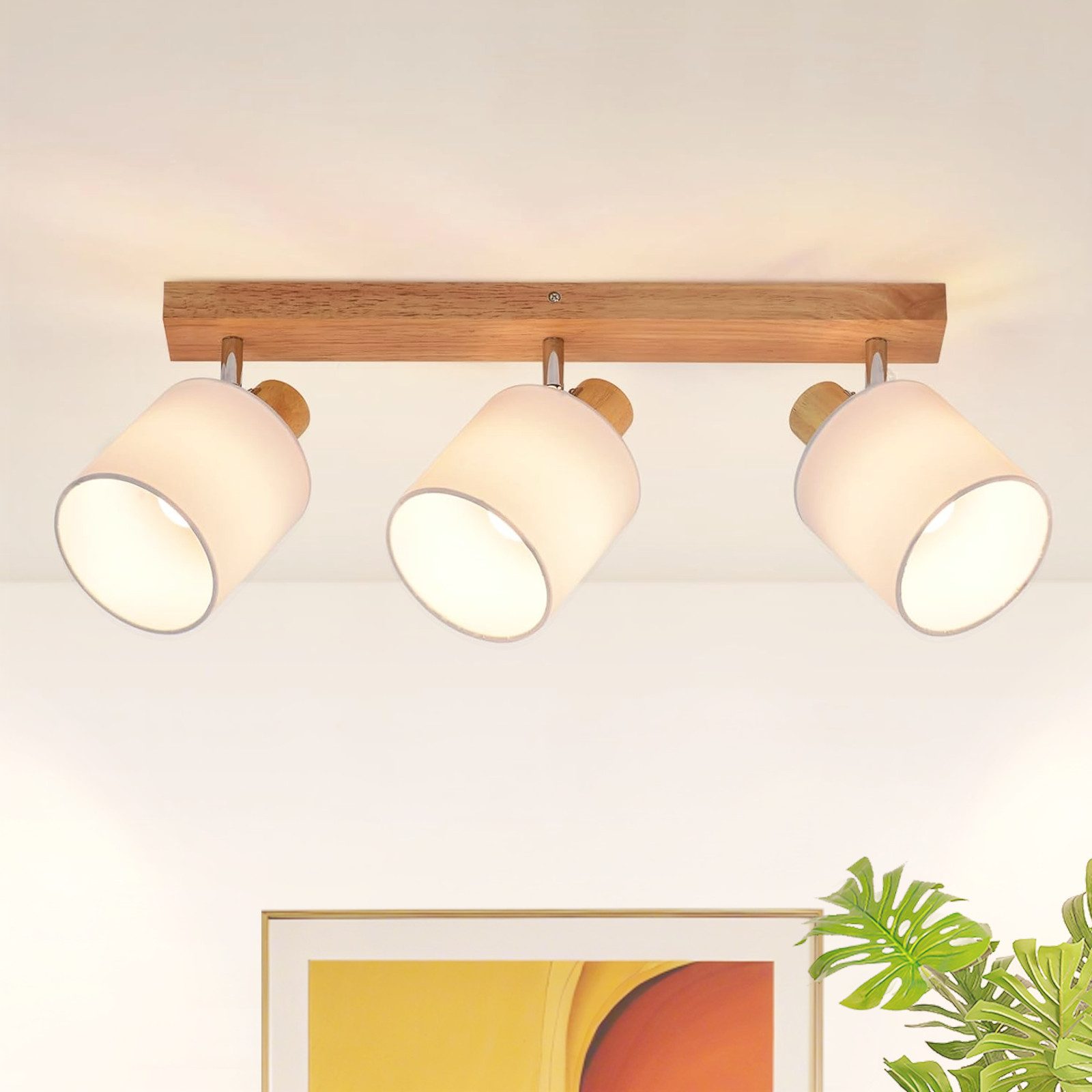 Nettlife Deckenstrahler 1/2/3/4 Flammig Vintage Holz Schwarz E14 Schwenkbar Deckenleuchte, Schwenkbar 350°, LED wechselbar, Wohnzimmer Schlafzimmer Küche Flur