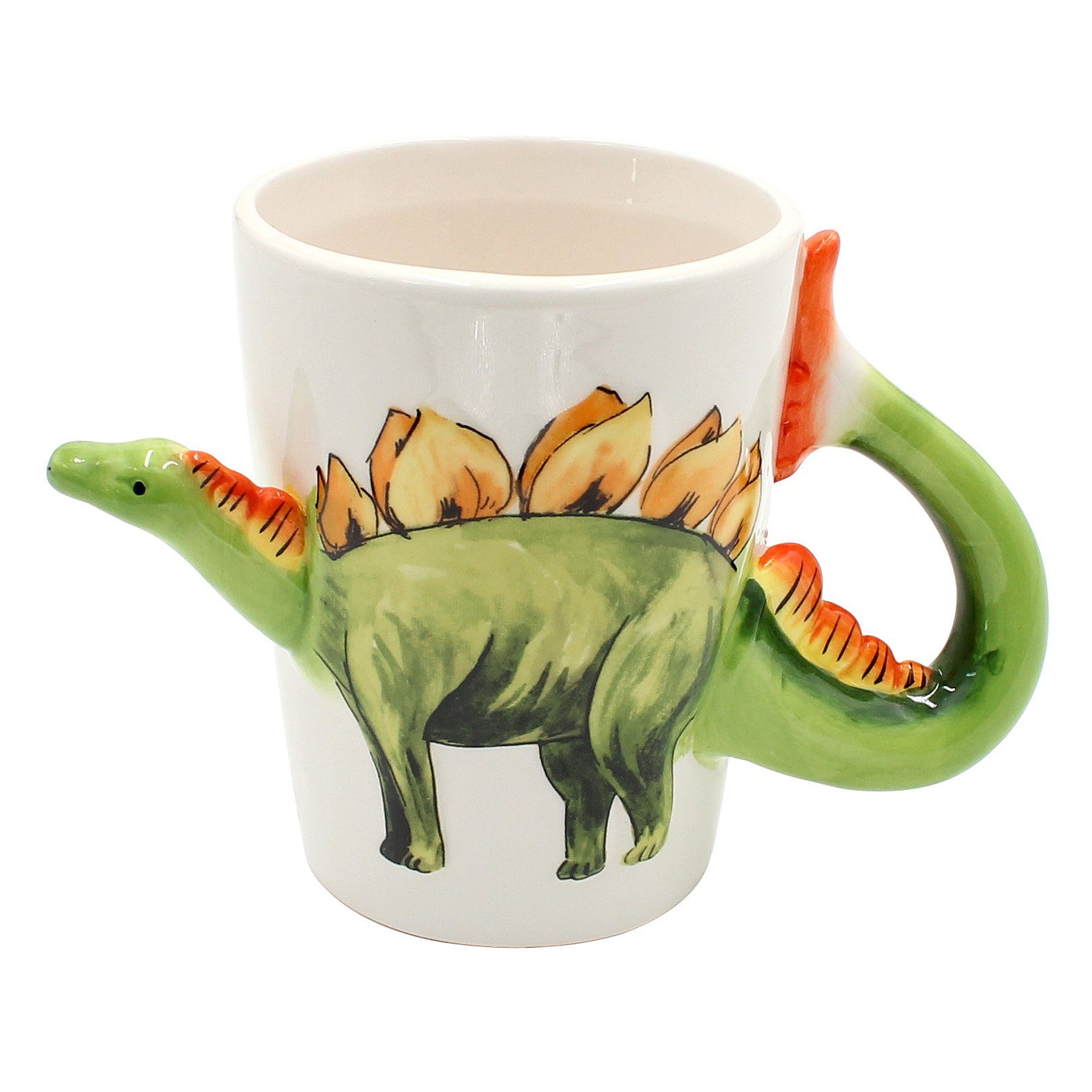 Dekohelden24 Tasse Kaffeebecher Kaffeetasse mit Dino aus Keramik versch. Motive, Porzellan hellgrün