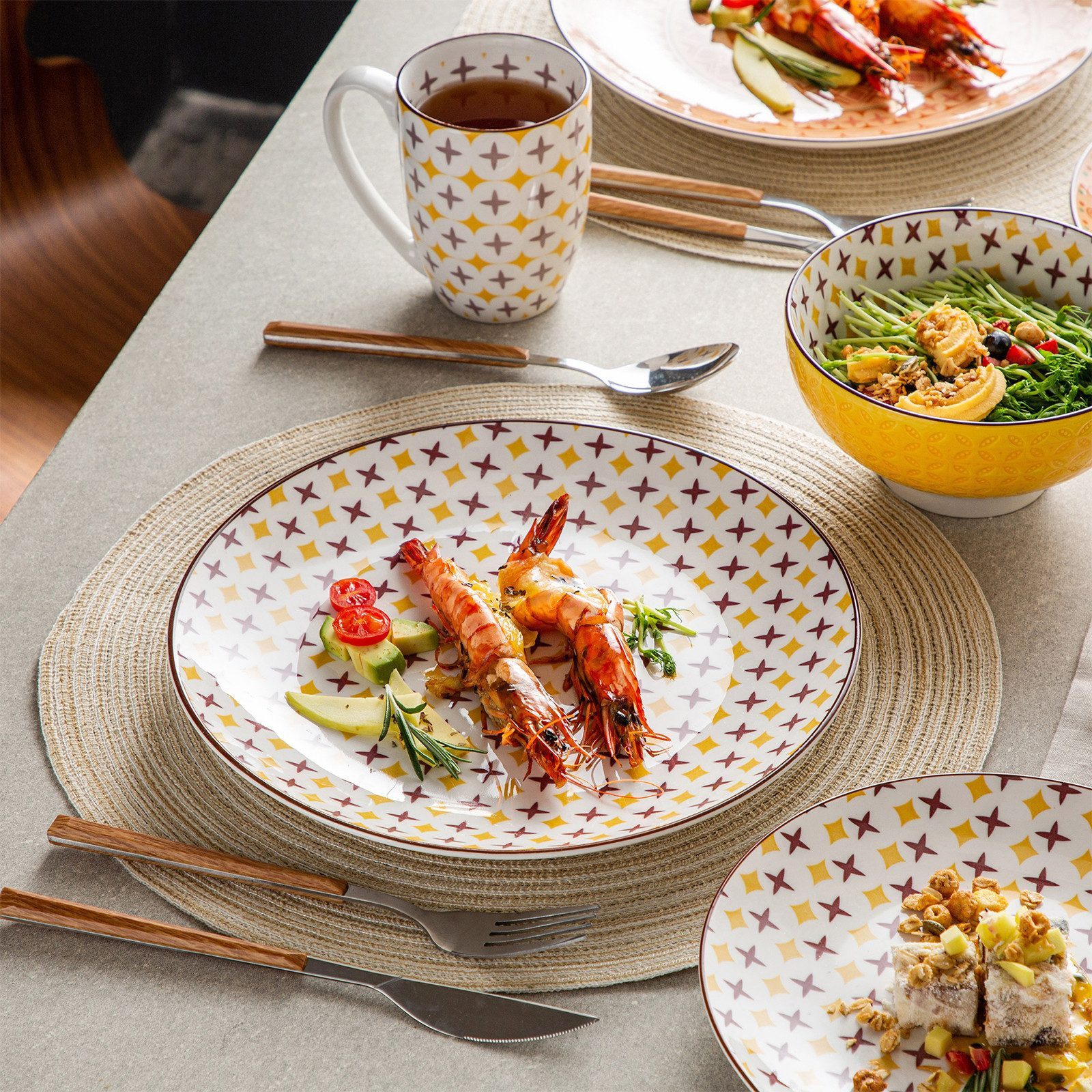 vancasso Geschirr-Set 16-tlg Tafelservice, für 4, Porzellan, BOHO-Stil, Spülmaschinenfest (16-tlg), 4 Personen, Porzellan