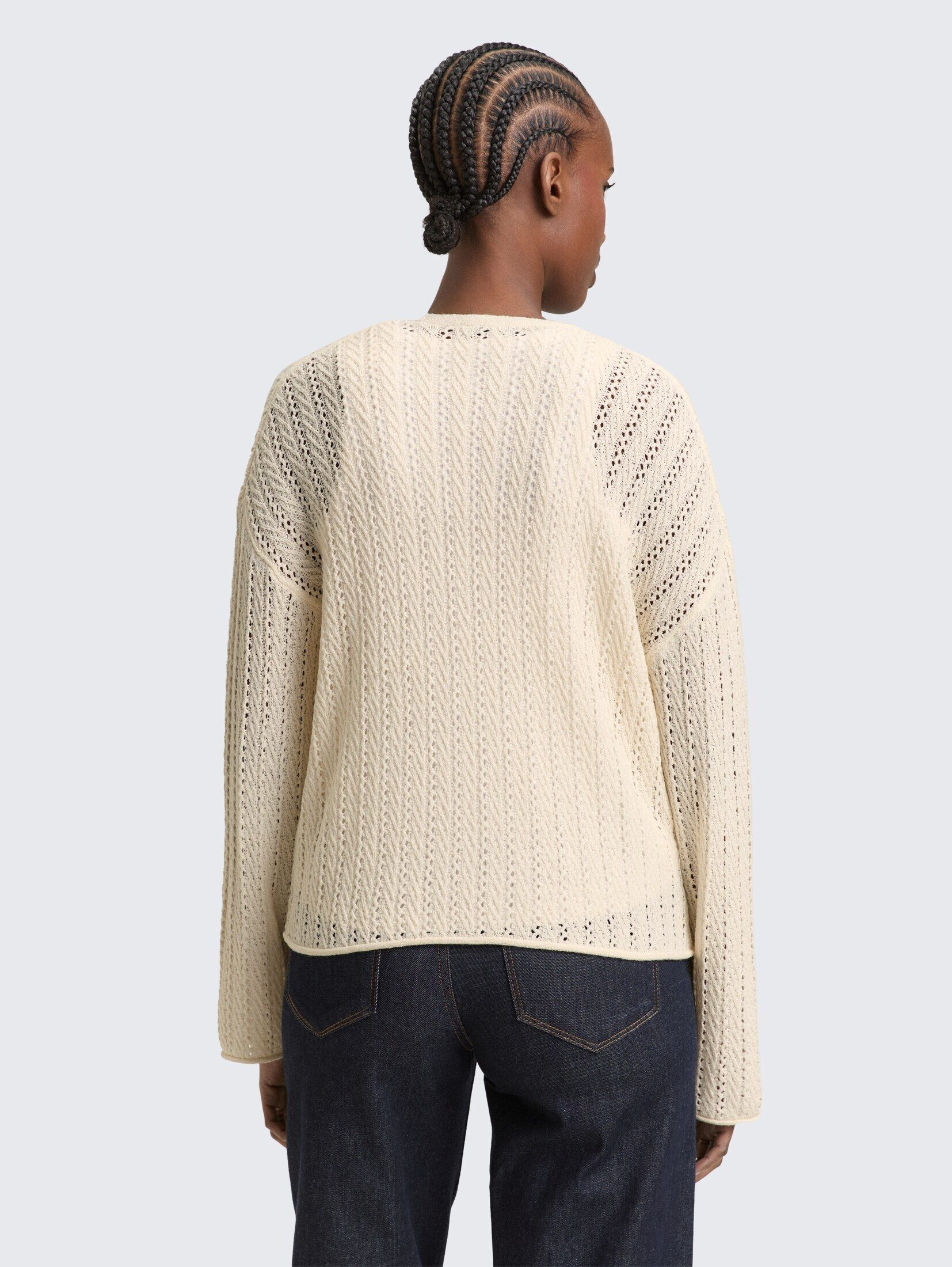 TOM TAILOR Denim Cardigan Pullover & Strickjacken Relaxed Fit Cardigan mit Lochmuster