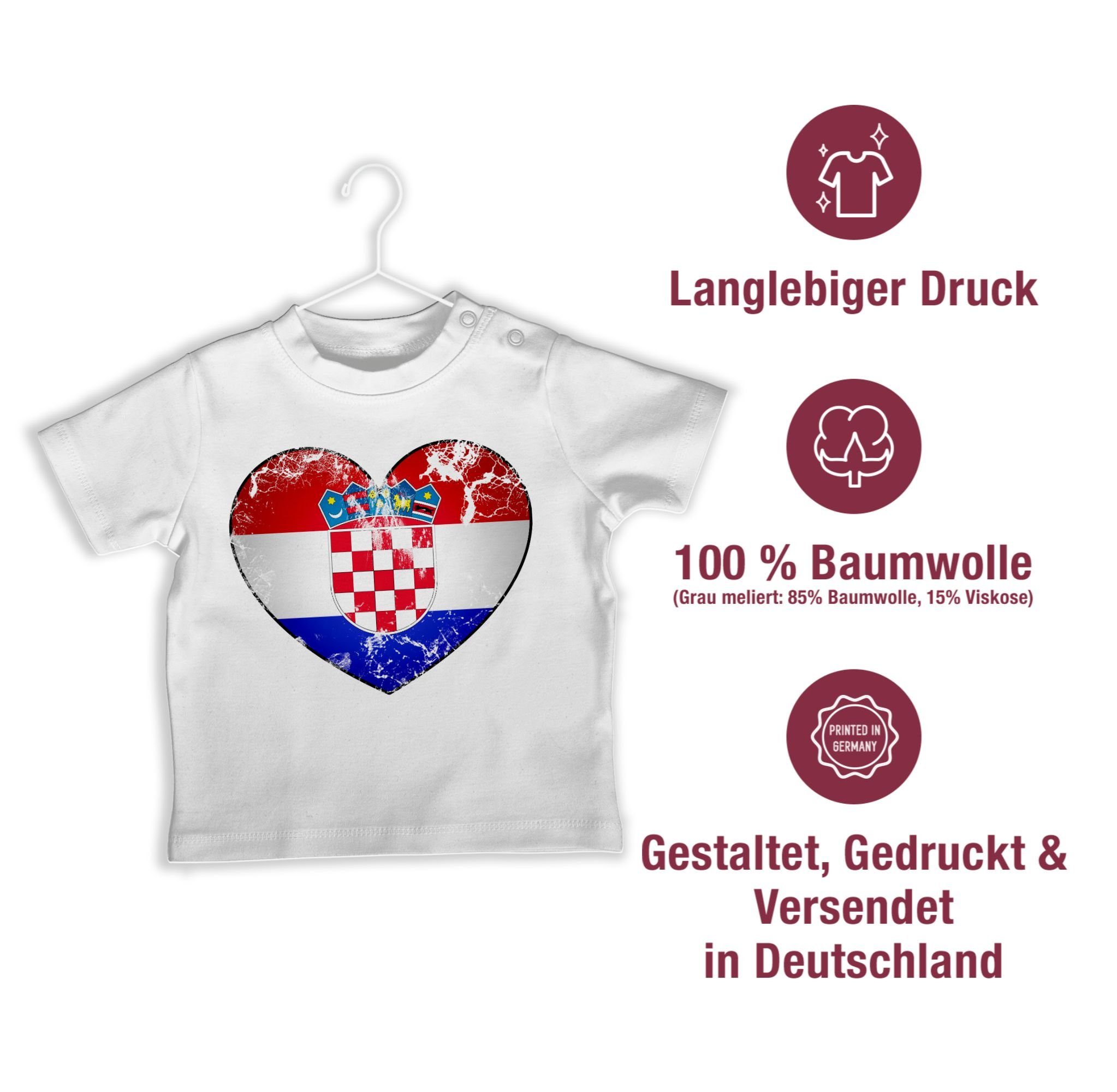 2024 Shirtracer Herz Baby Fussball 1 Kroatien T-Shirt Vintage Weiß EM