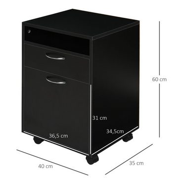 HOMCOM Rollcontainer Aktenschrank, Bürocontainer mit Schublade, (Büroschrank, 1 St., Aufbewahrung Container), für Büro, Arbeitszimmer, Schwarz, 40 x 35 x 60 cm