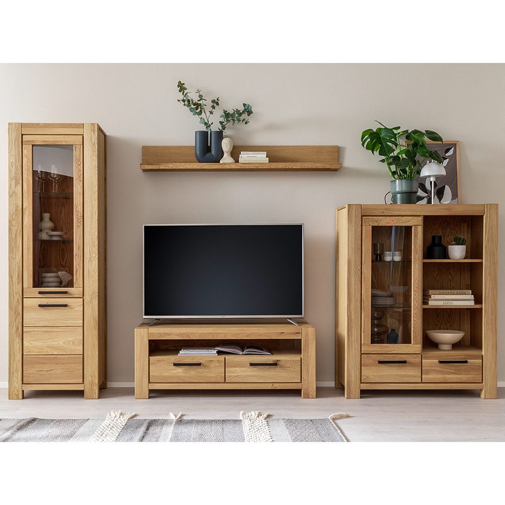 Lomadox Vitrine SELISTE-06 Massivholzmöbel, Eiche teilmassiv geölt, Türanschlag links