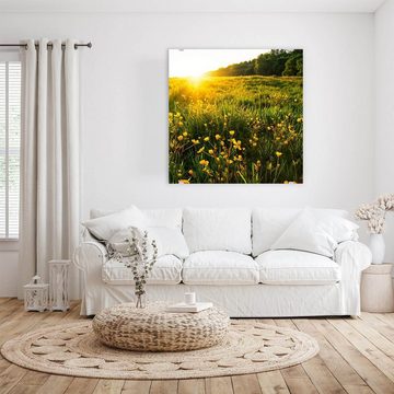 Primedeco Glasbild Wandbild Quadratisch Frühlingsblumen in Sonne mit Aufhängung, Natur