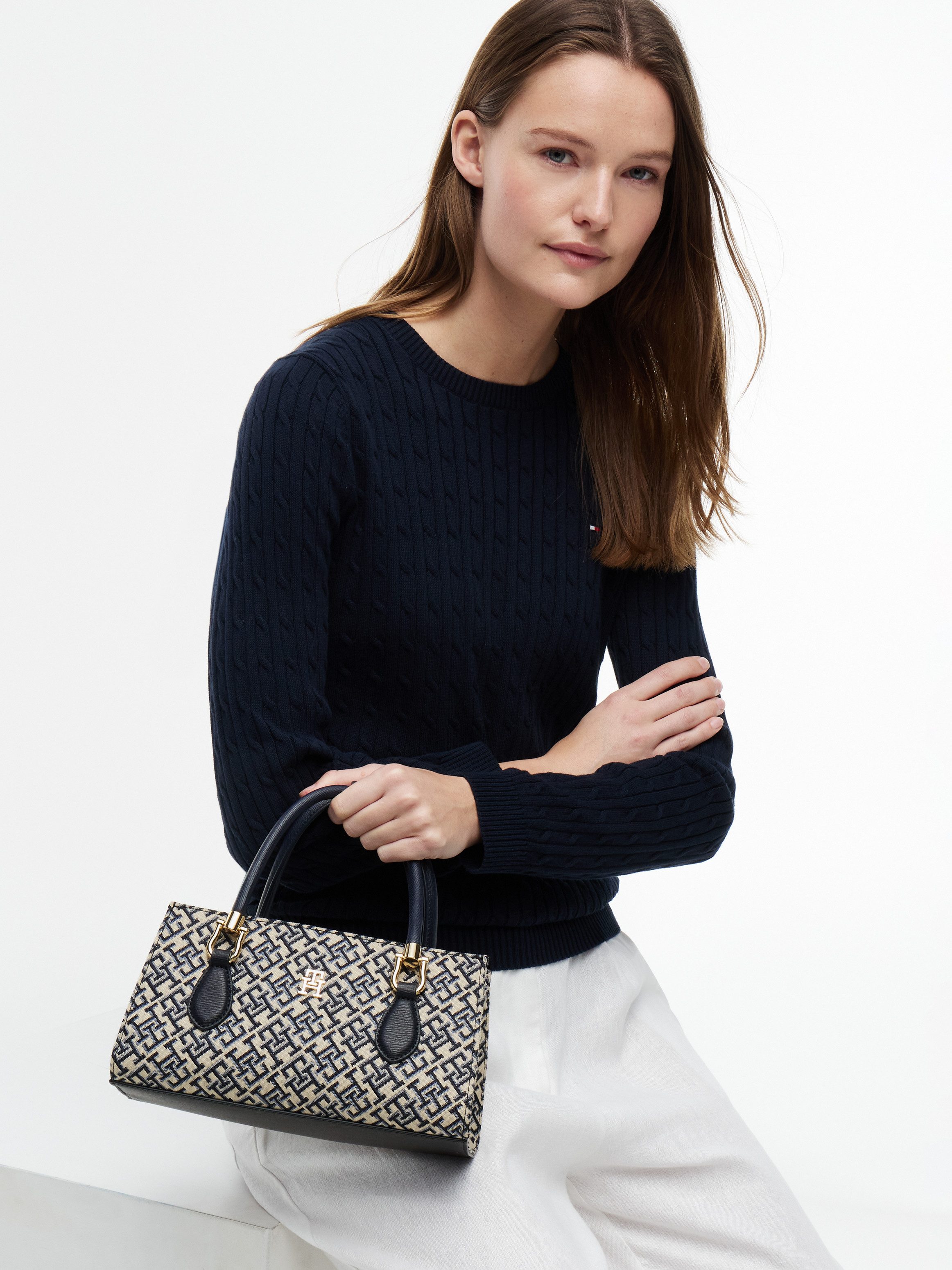 Tommy Hilfiger Henkeltasche TH GRACE MINI SATCHEL JACQUARD, Damen Umhängetasche, Handtasche mit edler TH-Stickerei