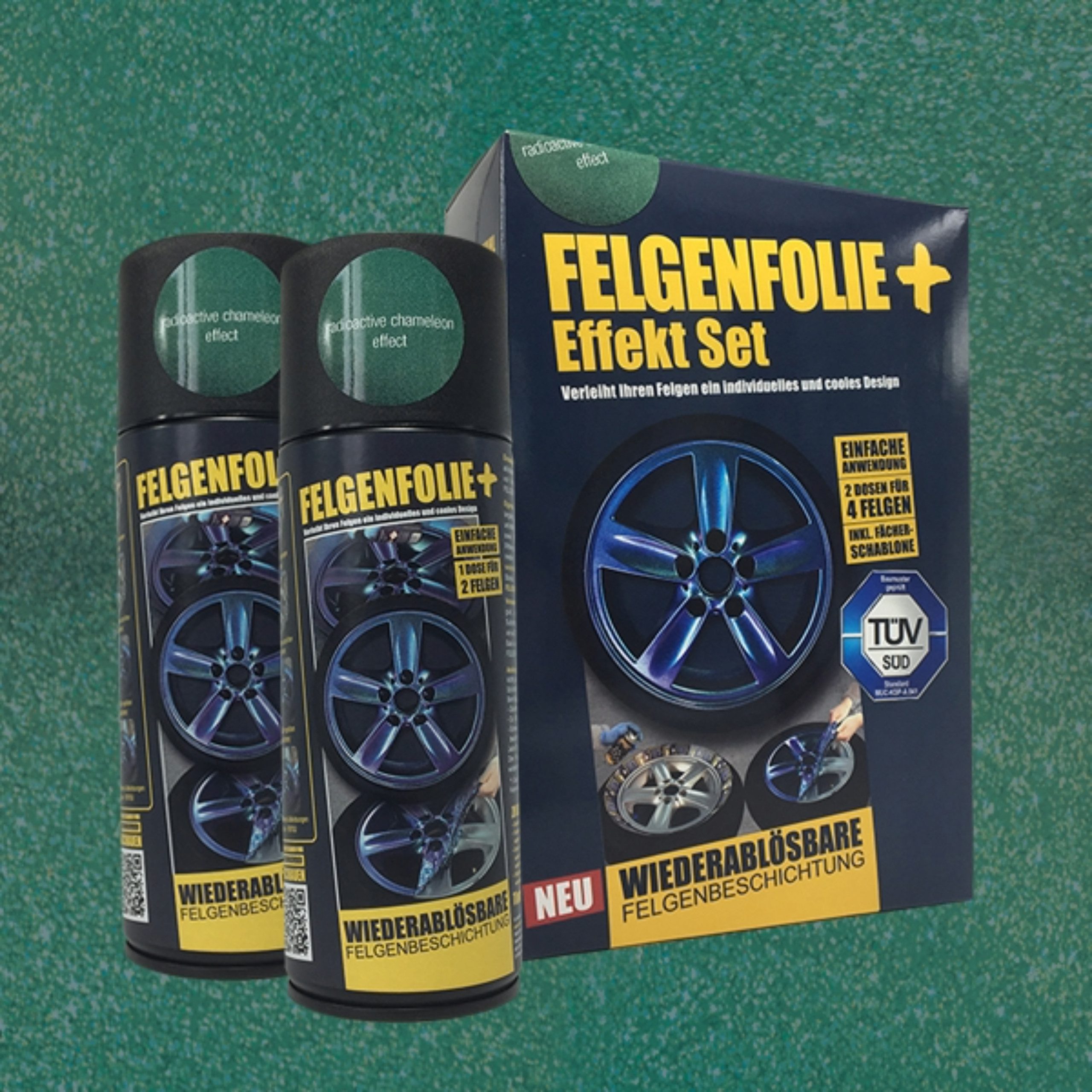 mibenco Felgenaufkleber Felgenfolie + Effekt Set 2×400 ml Radioactive Chameleon – Sprühfolie