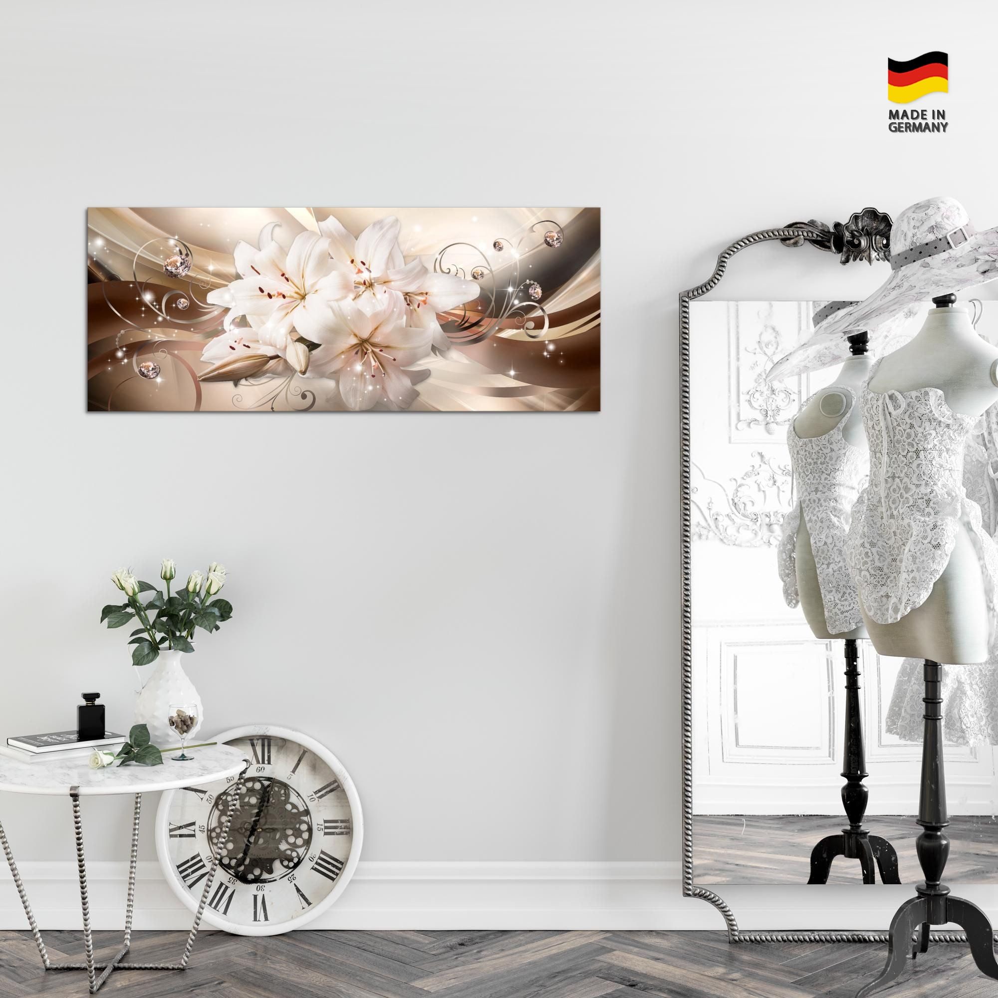 Runa Art Wandbild Wandbild Blumen Bilder XXL Wohnzimmer Schlafzimmer 100 x 40 cm, Beige – Bild 5 von 5