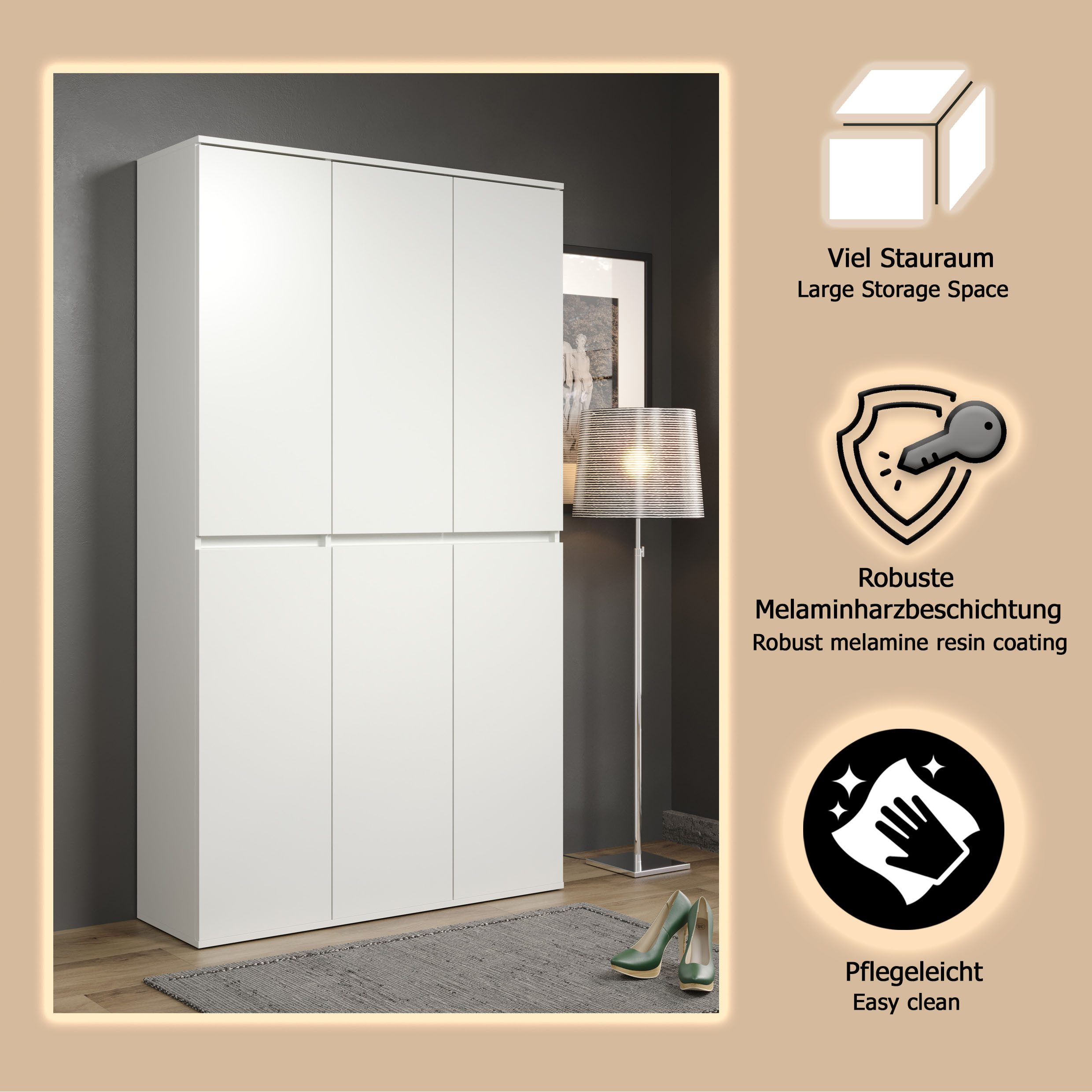 Home affaire Garderoben-Set Novara, Mehrzweckschrank mit 6 Türen - (B/T/H) 111/34/191 cm – Bild 4 von 5